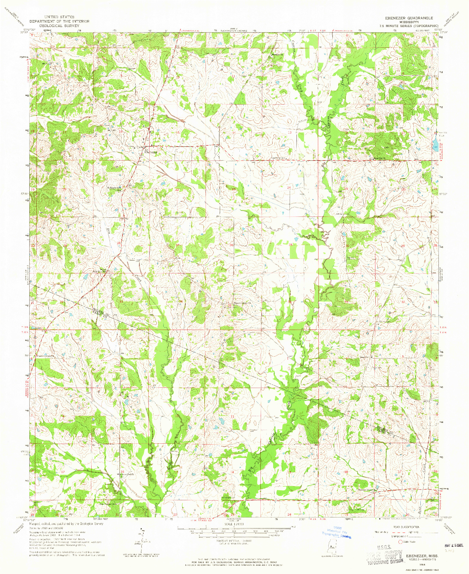 USGS 1:24000-SCALE QUADRANGLE FOR EBENEZER, MS 1964