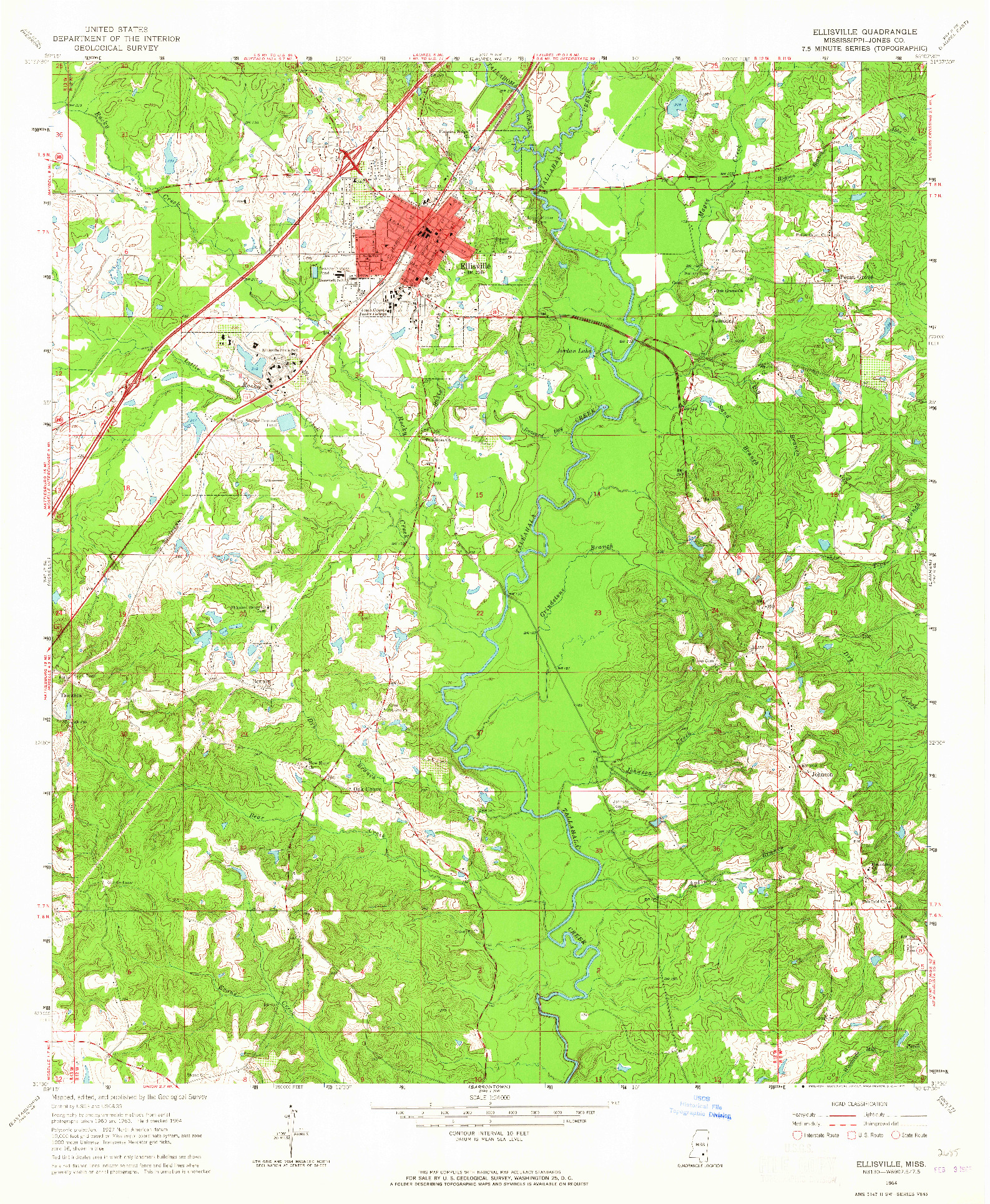 USGS 1:24000-SCALE QUADRANGLE FOR ELLISVILLE, MS 1964