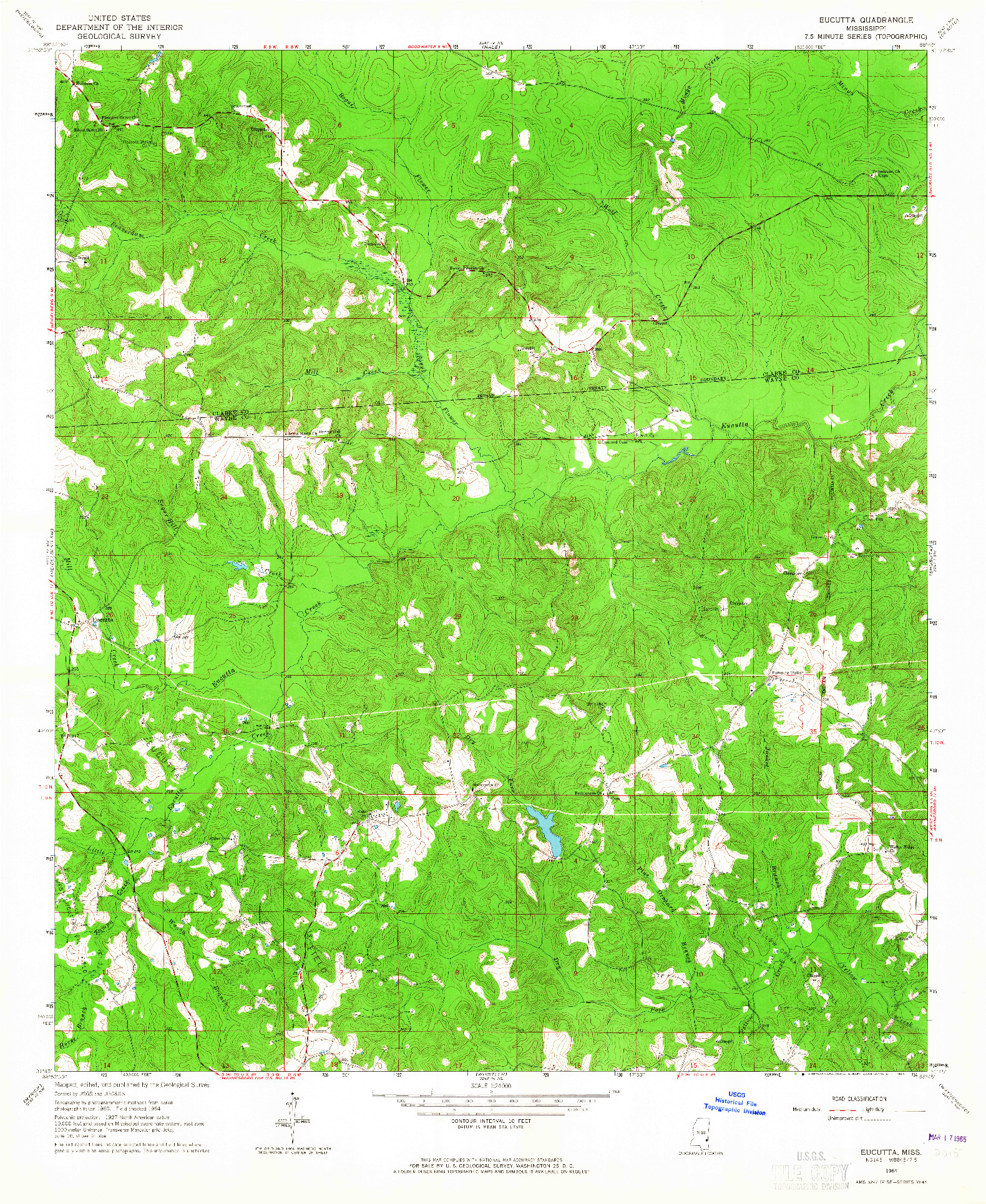 USGS 1:24000-SCALE QUADRANGLE FOR EUCUTTA, MS 1964