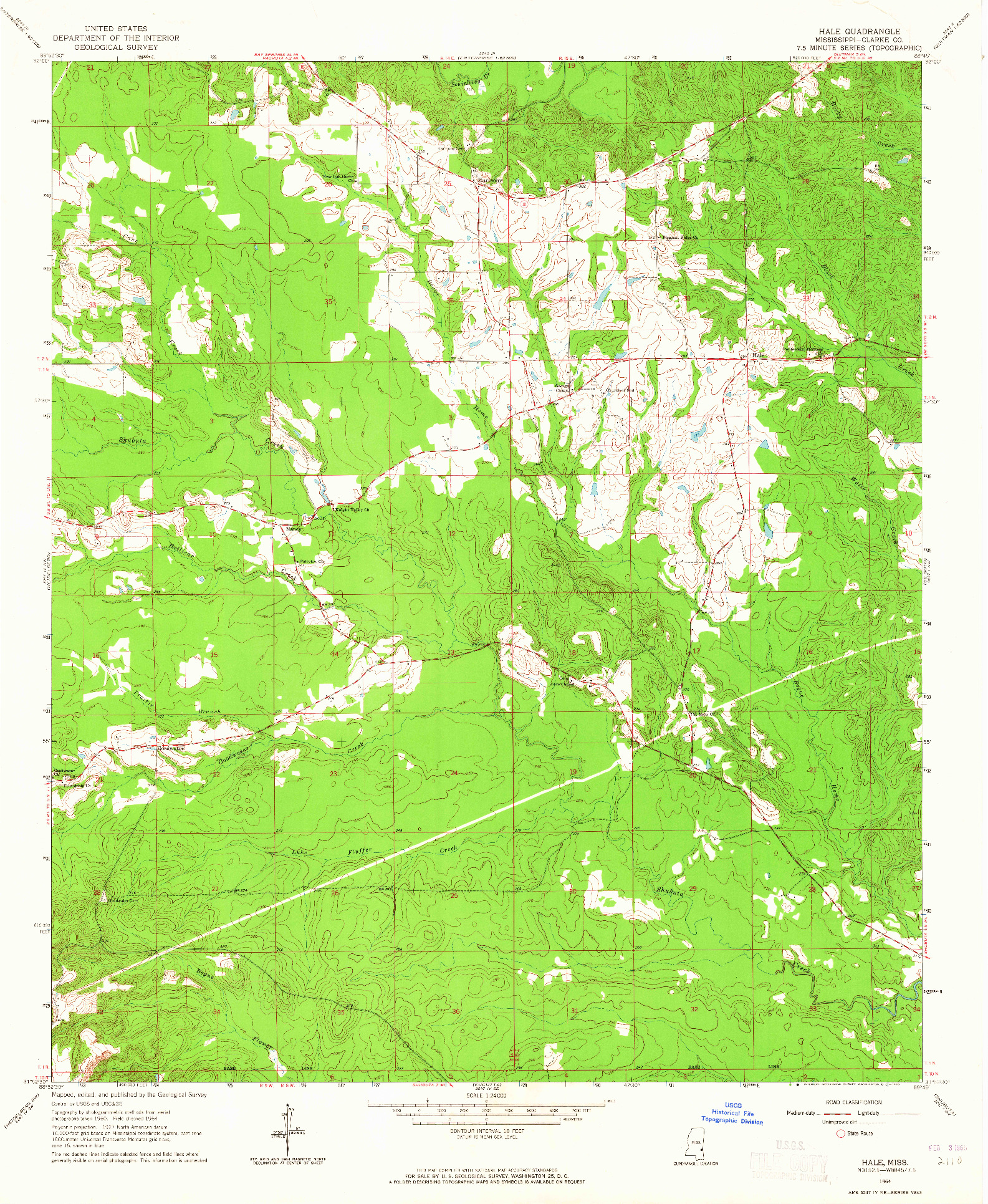 USGS 1:24000-SCALE QUADRANGLE FOR HALE, MS 1964