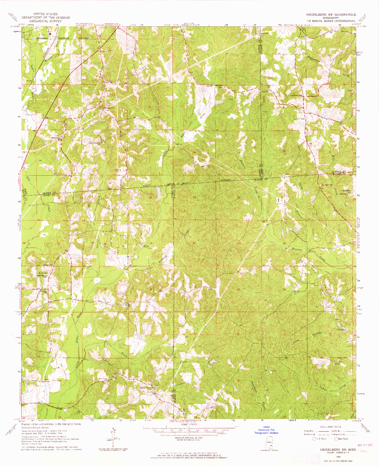 USGS 1:24000-SCALE QUADRANGLE FOR HEIDELBERG SW, MS 1964