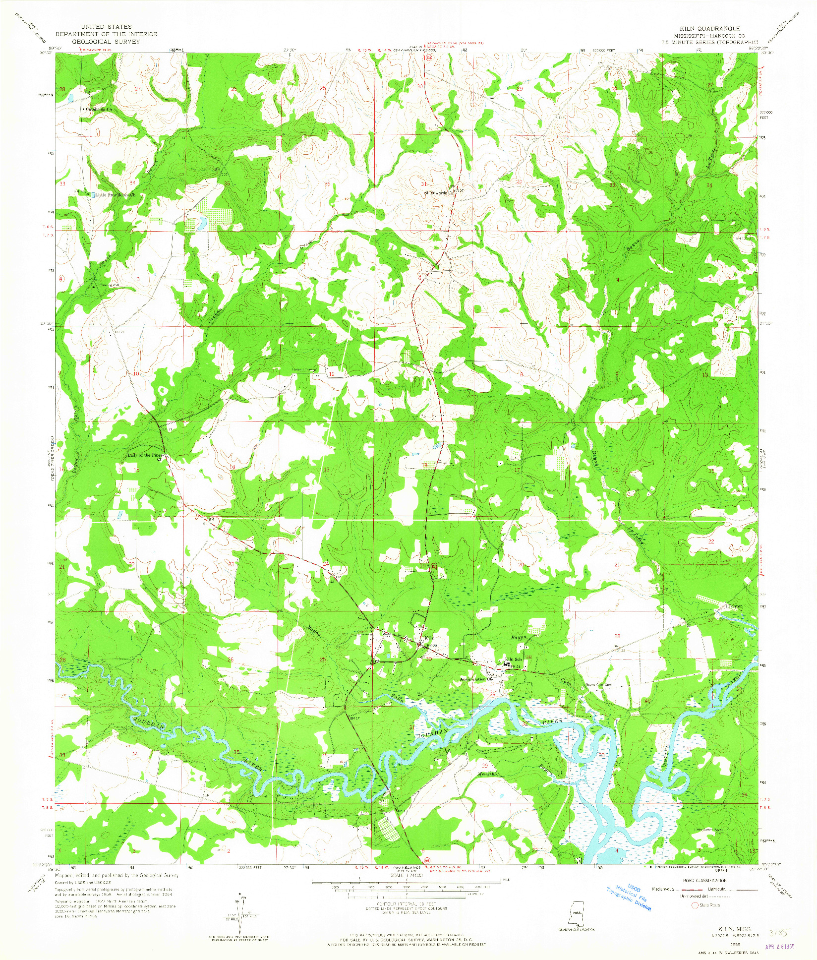 USGS 1:24000-SCALE QUADRANGLE FOR KILN, MS 1959