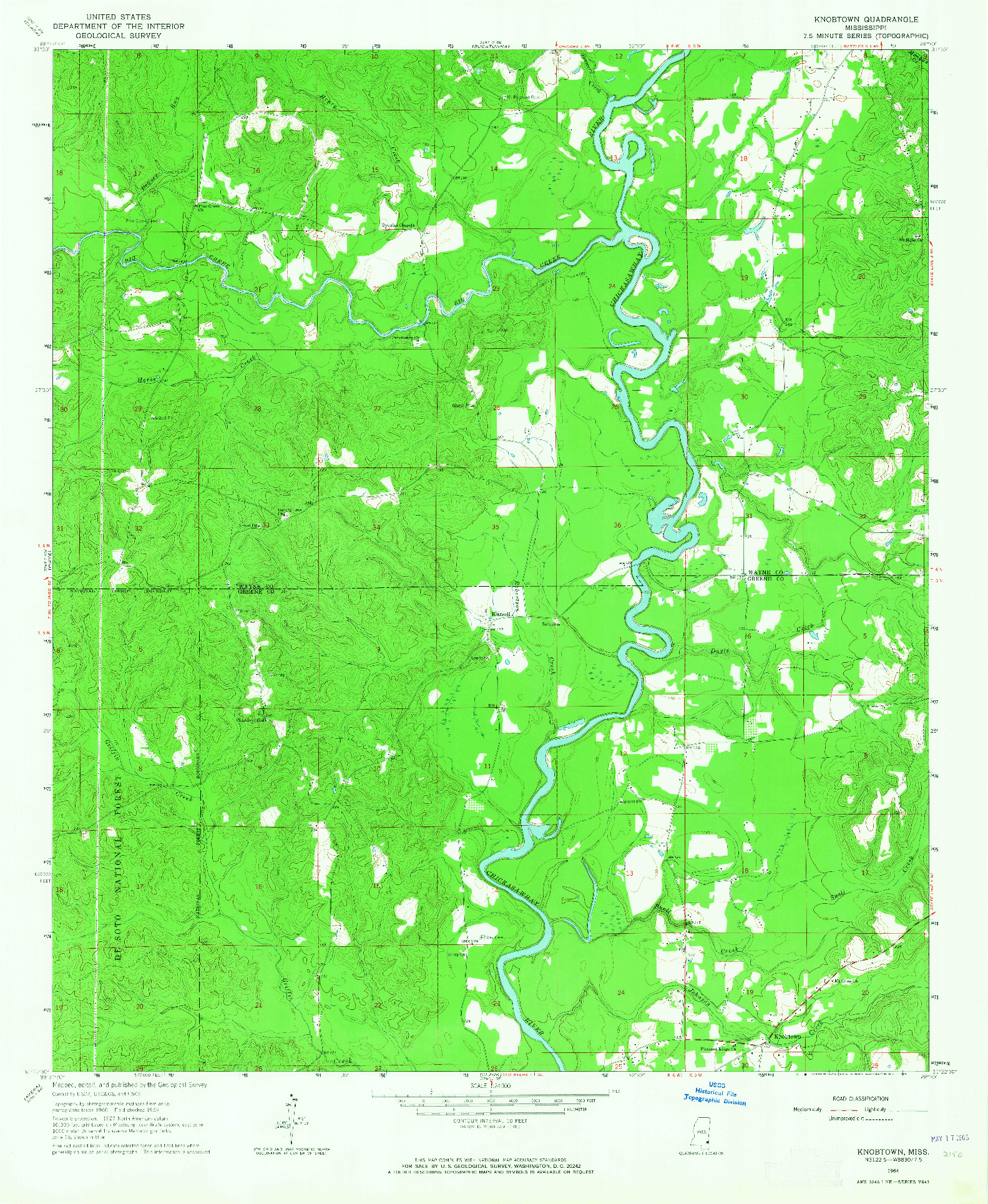 USGS 1:24000-SCALE QUADRANGLE FOR KNOBTOWN, MS 1964