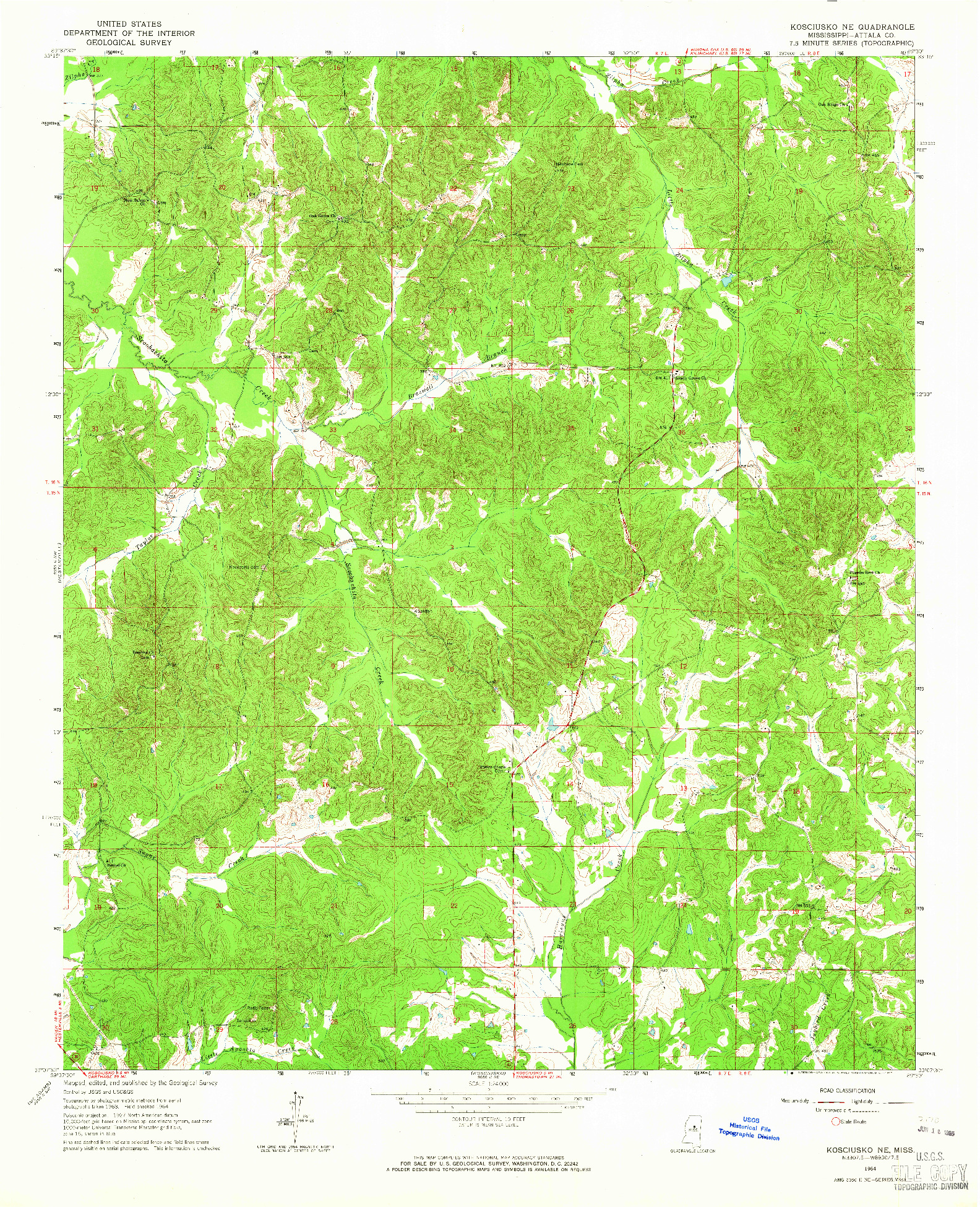 USGS 1:24000-SCALE QUADRANGLE FOR KOSCIUSKO NE, MS 1964