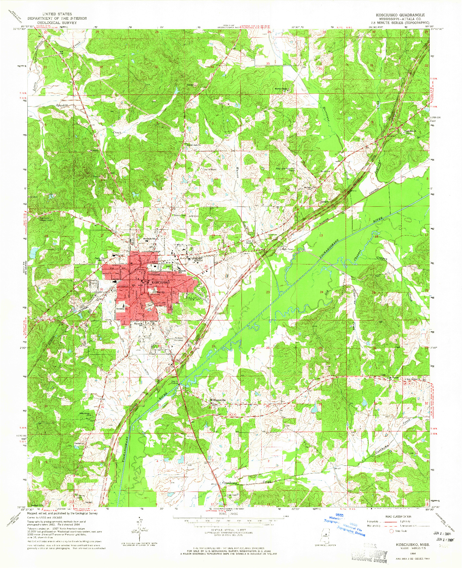 USGS 1:24000-SCALE QUADRANGLE FOR KOSCIUSKO, MS 1964