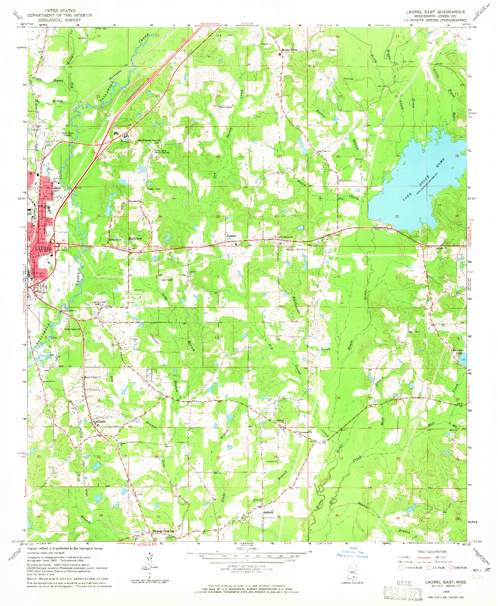 USGS 1:24000-SCALE QUADRANGLE FOR LAUREL EAST, MS 1964