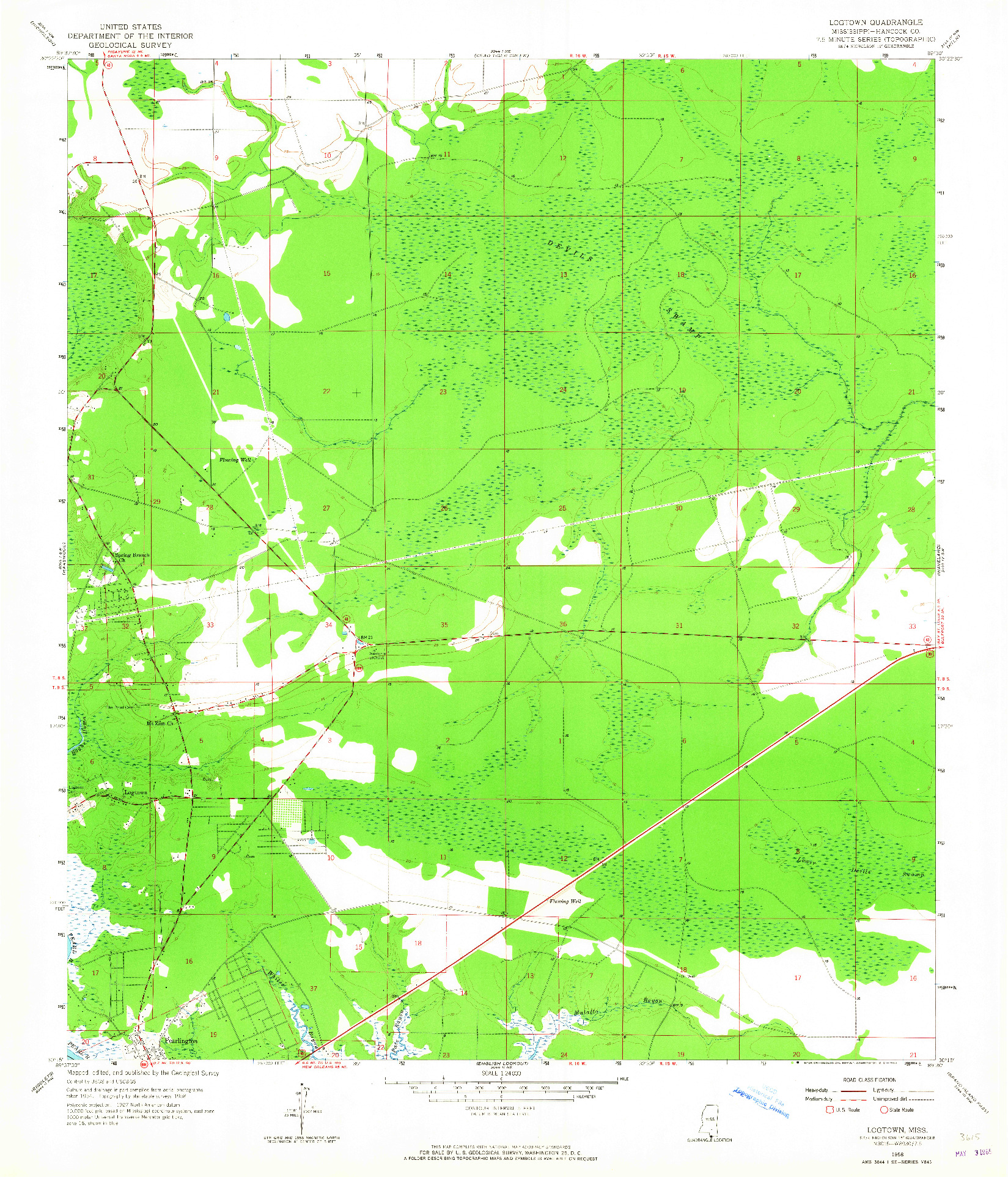 USGS 1:24000-SCALE QUADRANGLE FOR LOGTOWN, MS 1958