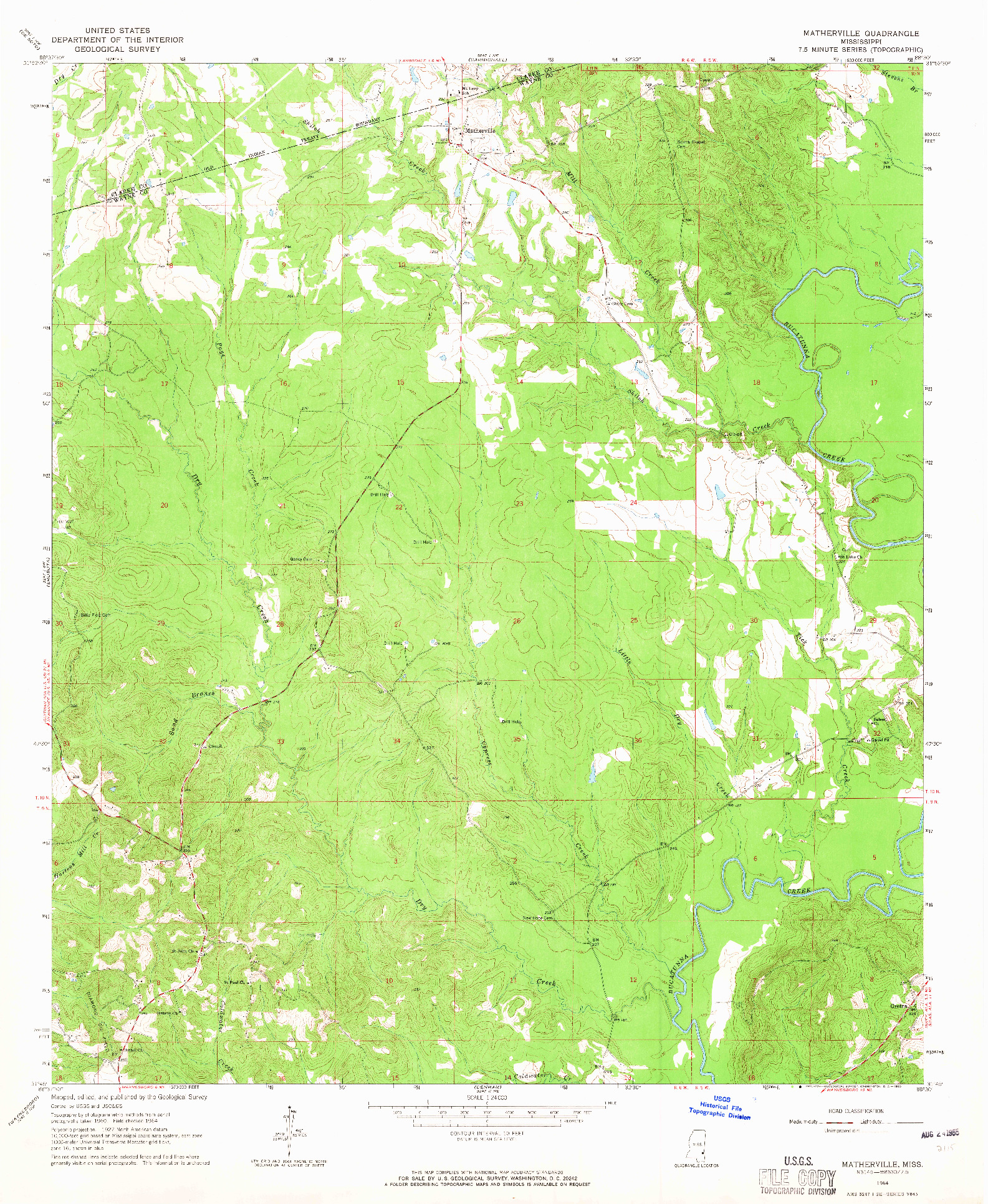 USGS 1:24000-SCALE QUADRANGLE FOR MATHERVILLE, MS 1964