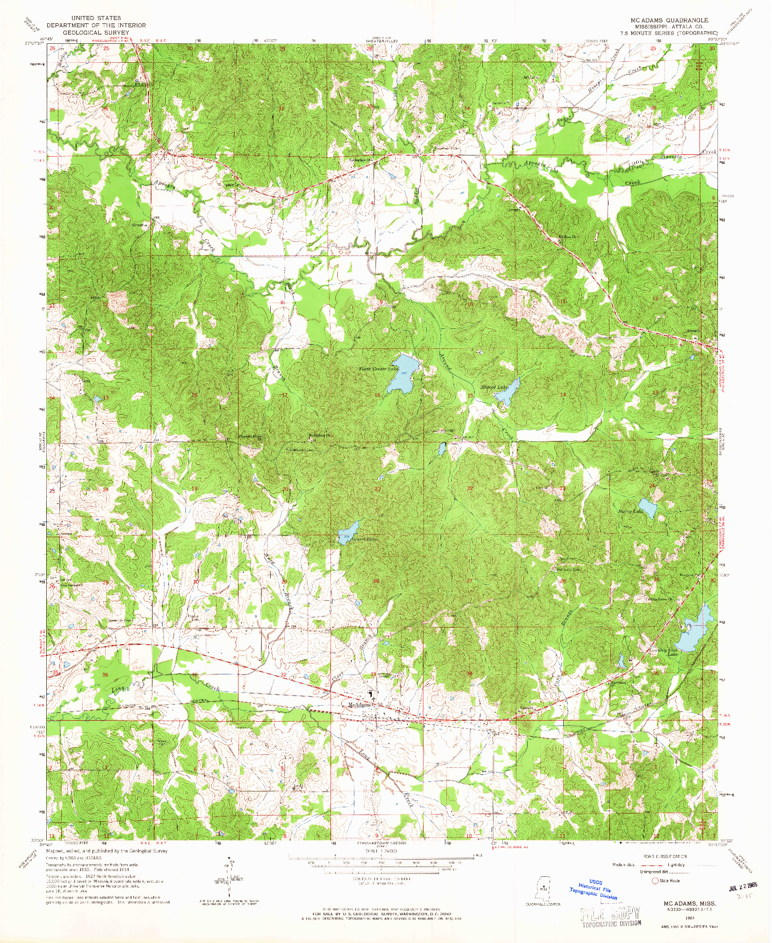 USGS 1:24000-SCALE QUADRANGLE FOR MCADAMS, MS 1964