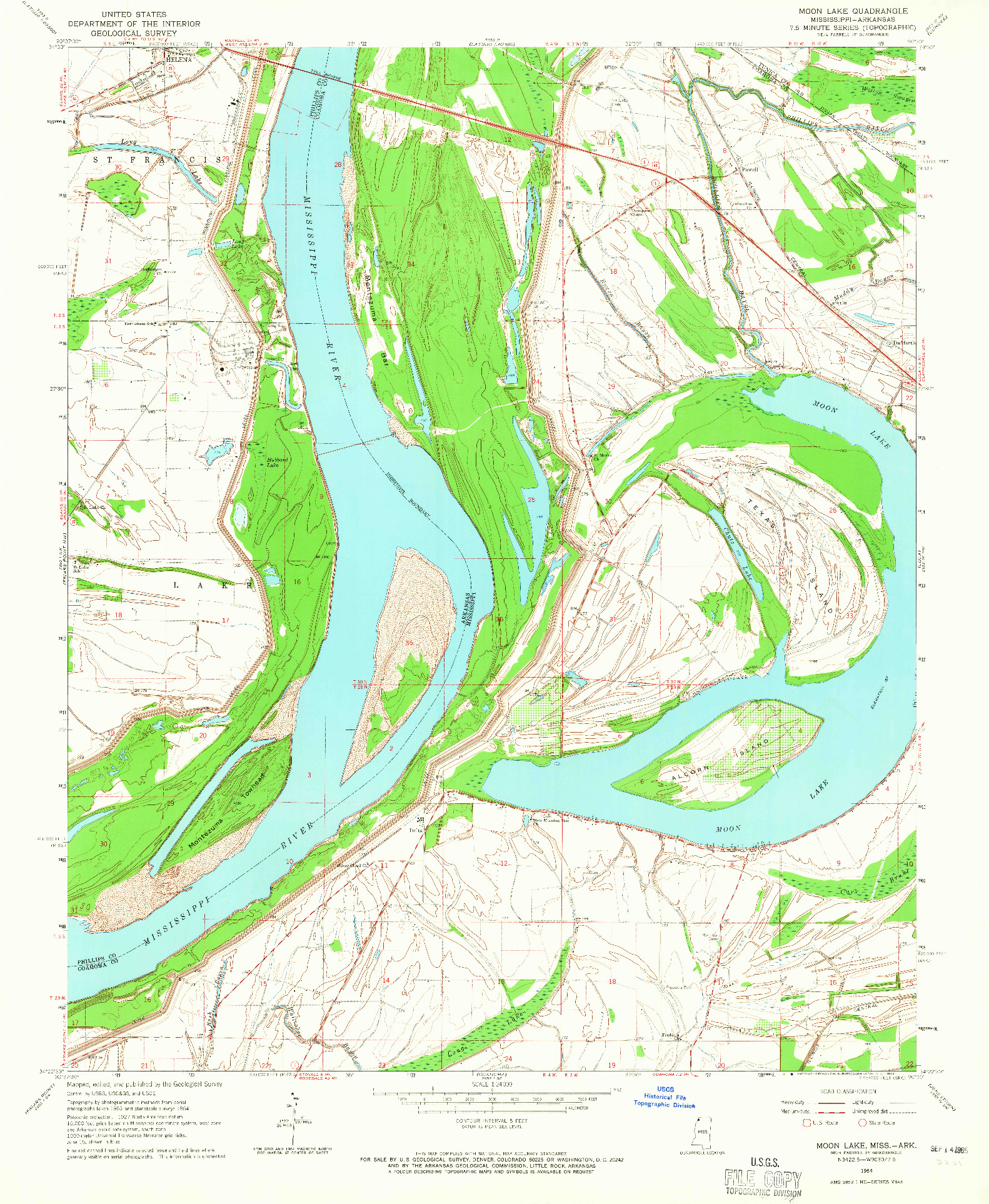 USGS 1:24000-SCALE QUADRANGLE FOR MOON LAKE, MS 1964