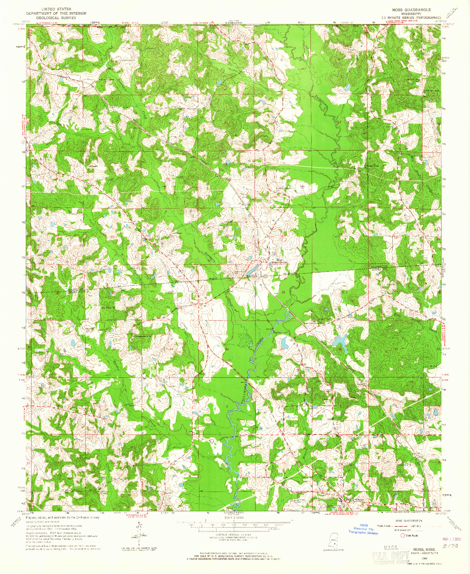 USGS 1:24000-SCALE QUADRANGLE FOR MOSS, MS 1964