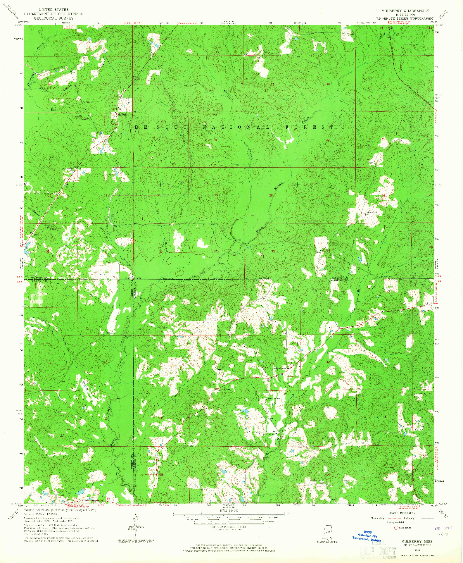 USGS 1:24000-SCALE QUADRANGLE FOR MULBERRY, MS 1964