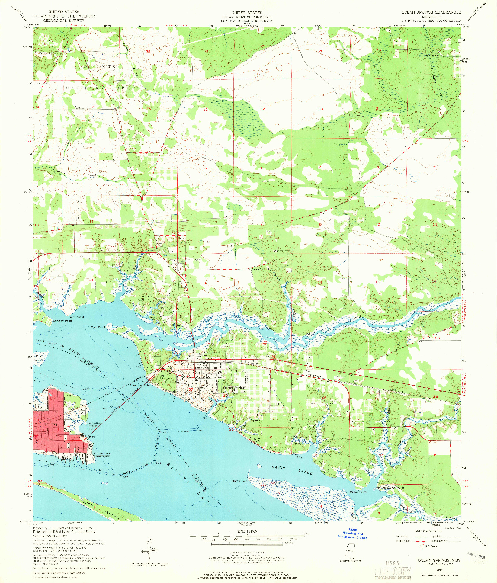 USGS 1:24000-SCALE QUADRANGLE FOR OCEAN SPRINGS, MS 1954