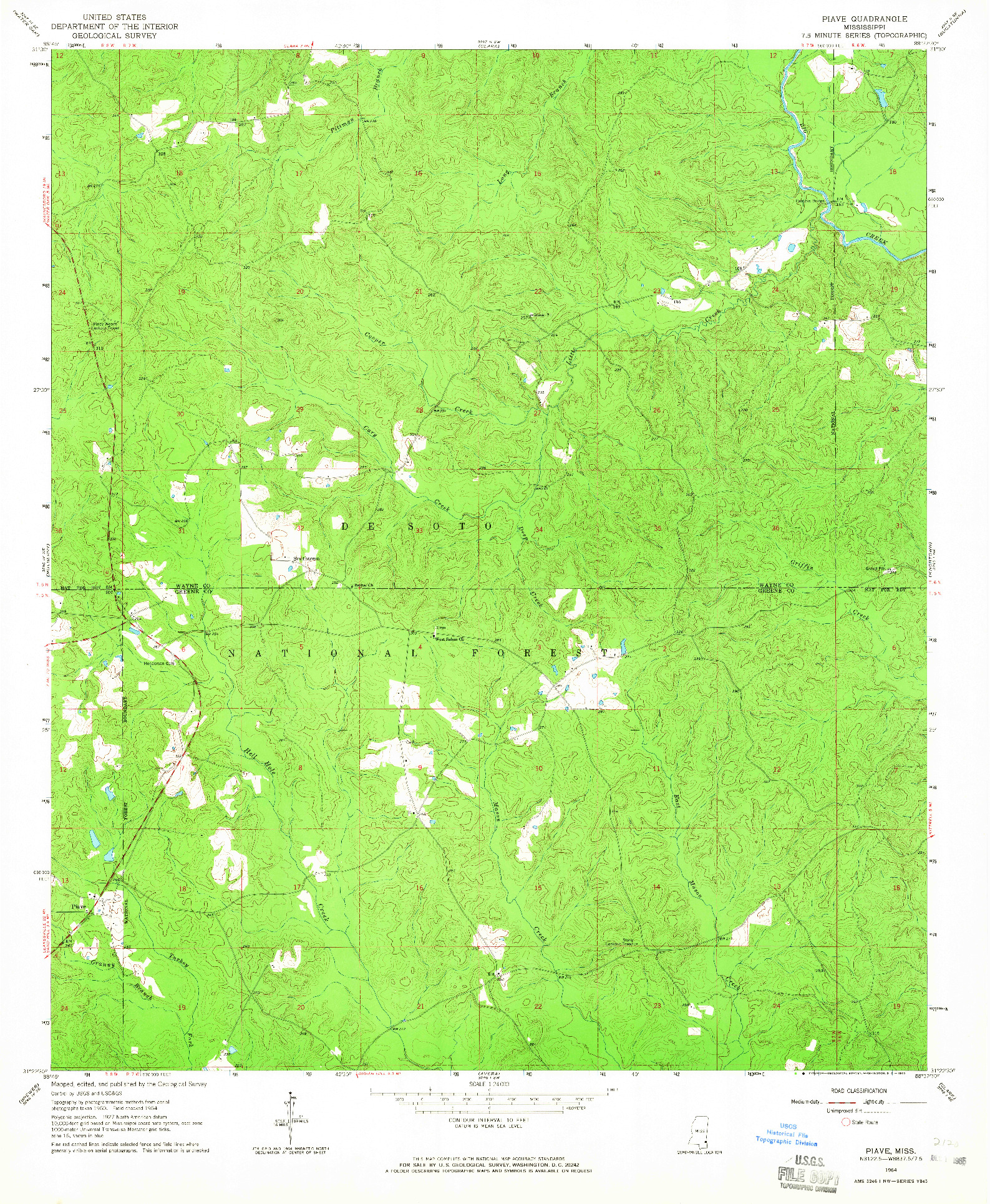 USGS 1:24000-SCALE QUADRANGLE FOR PIAVE, MS 1964