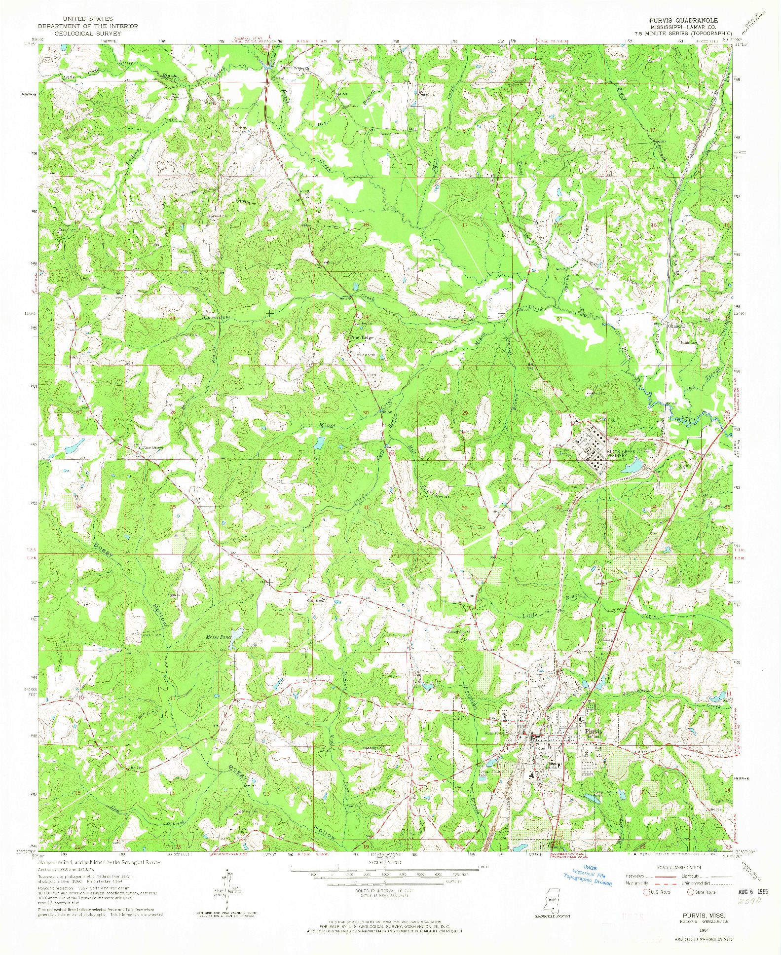 USGS 1:24000-SCALE QUADRANGLE FOR PURVIS, MS 1964