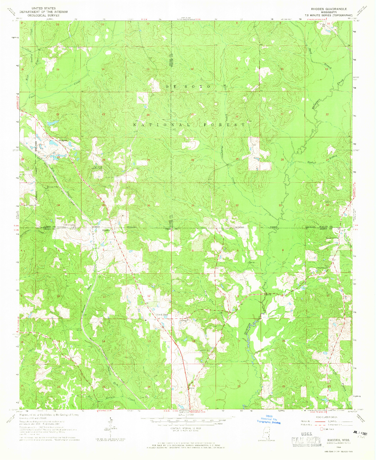 USGS 1:24000-SCALE QUADRANGLE FOR RHODES, MS 1964