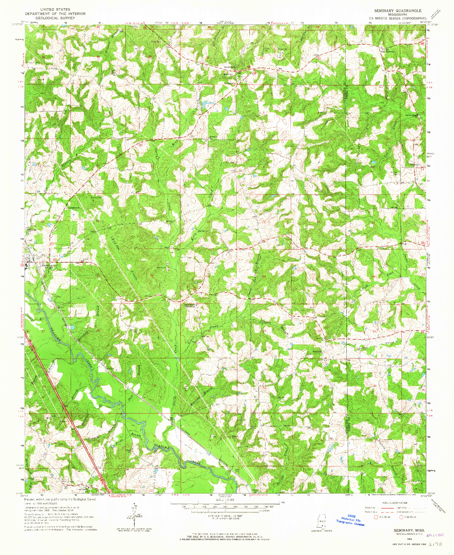 USGS 1:24000-SCALE QUADRANGLE FOR SEMINARY, MS 1964