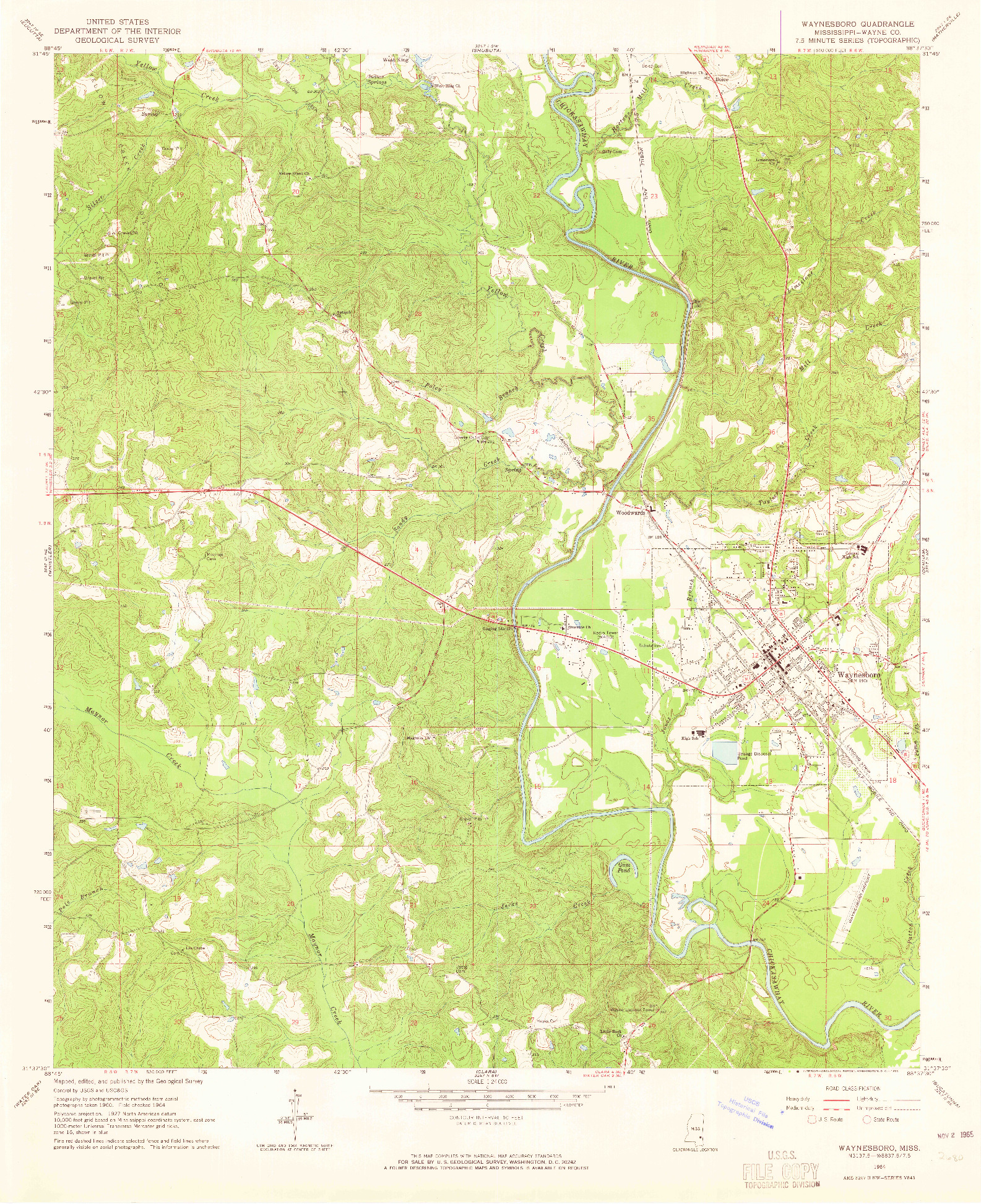 USGS 1:24000-SCALE QUADRANGLE FOR WAYNESBORO, MS 1964