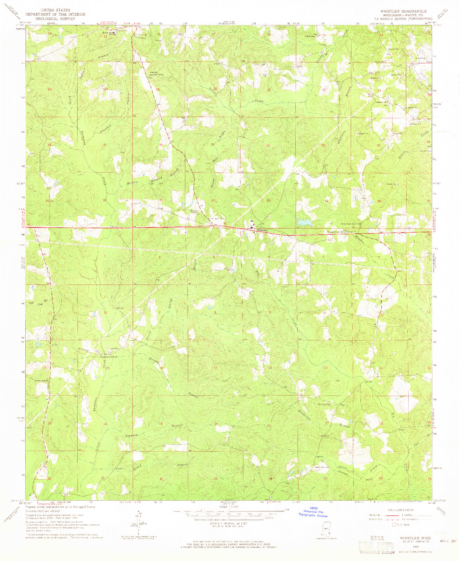 USGS 1:24000-SCALE QUADRANGLE FOR WHISTLER, MS 1964