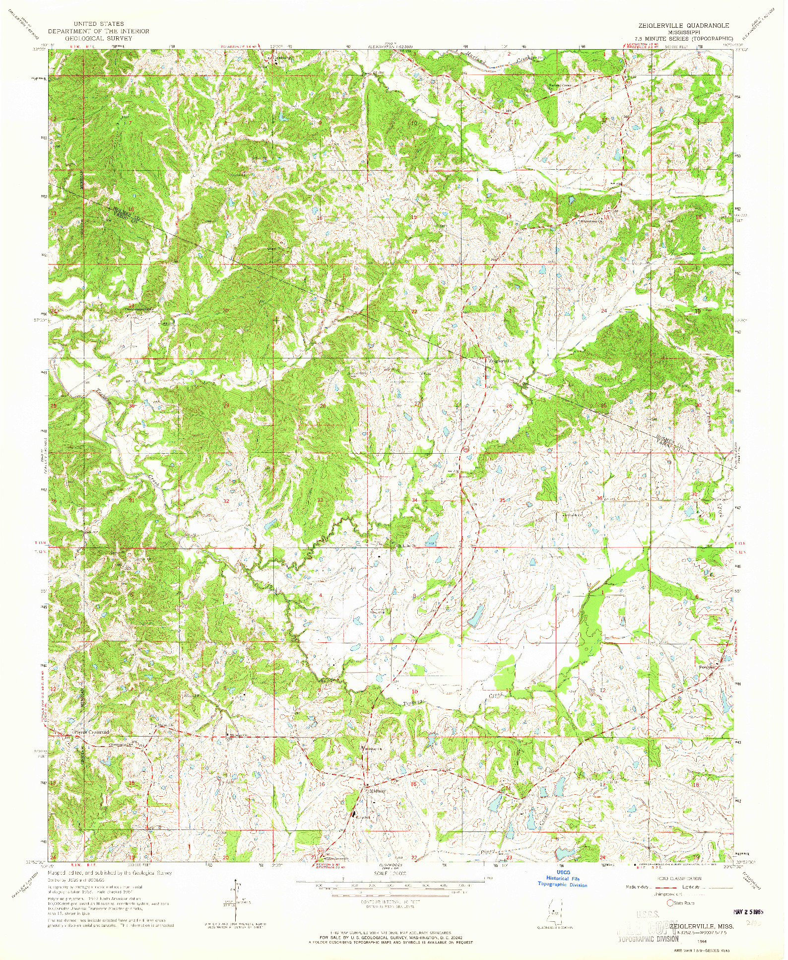 USGS 1:24000-SCALE QUADRANGLE FOR ZEIGLERVILLE, MS 1964