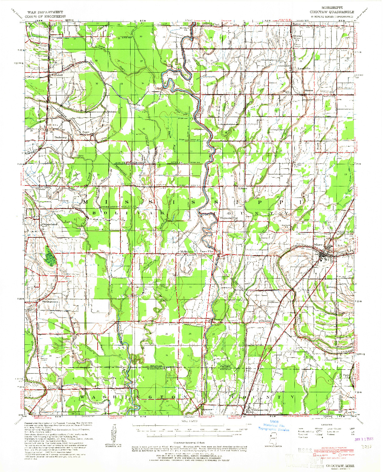 USGS 1:62500-SCALE QUADRANGLE FOR CHOCTAW, MS 1939