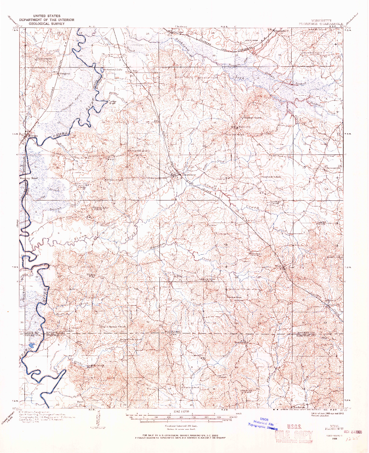USGS 1:62500-SCALE QUADRANGLE FOR FLORENCE, MS 1906
