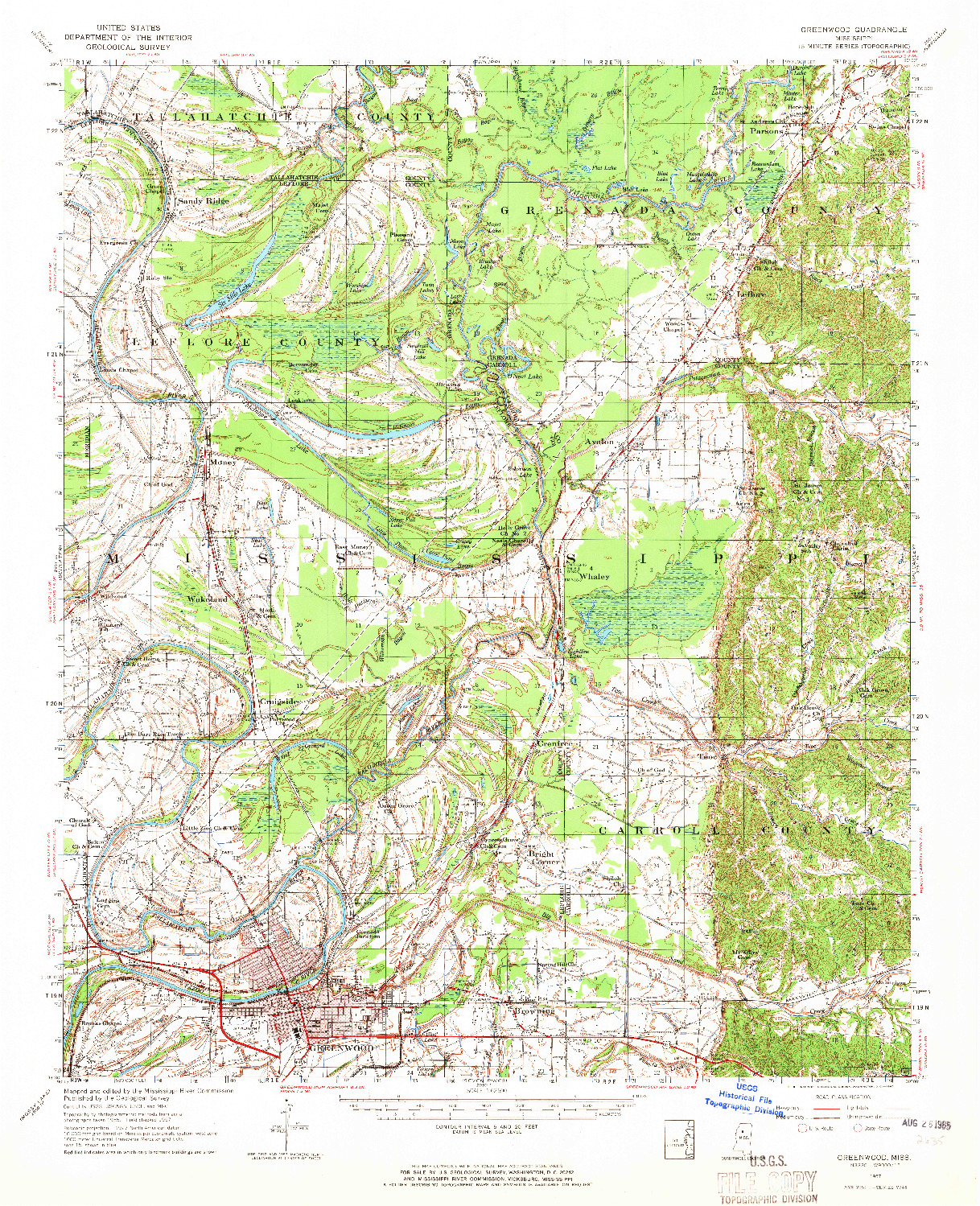 USGS 1:62500-SCALE QUADRANGLE FOR GREENWOOD, MS 1957