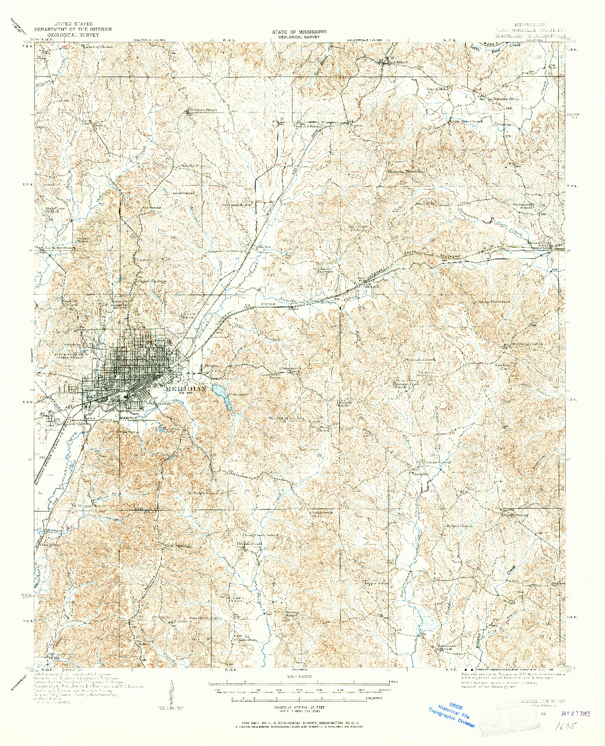 USGS 1:62500-SCALE QUADRANGLE FOR MERIDIAN, MS 1921