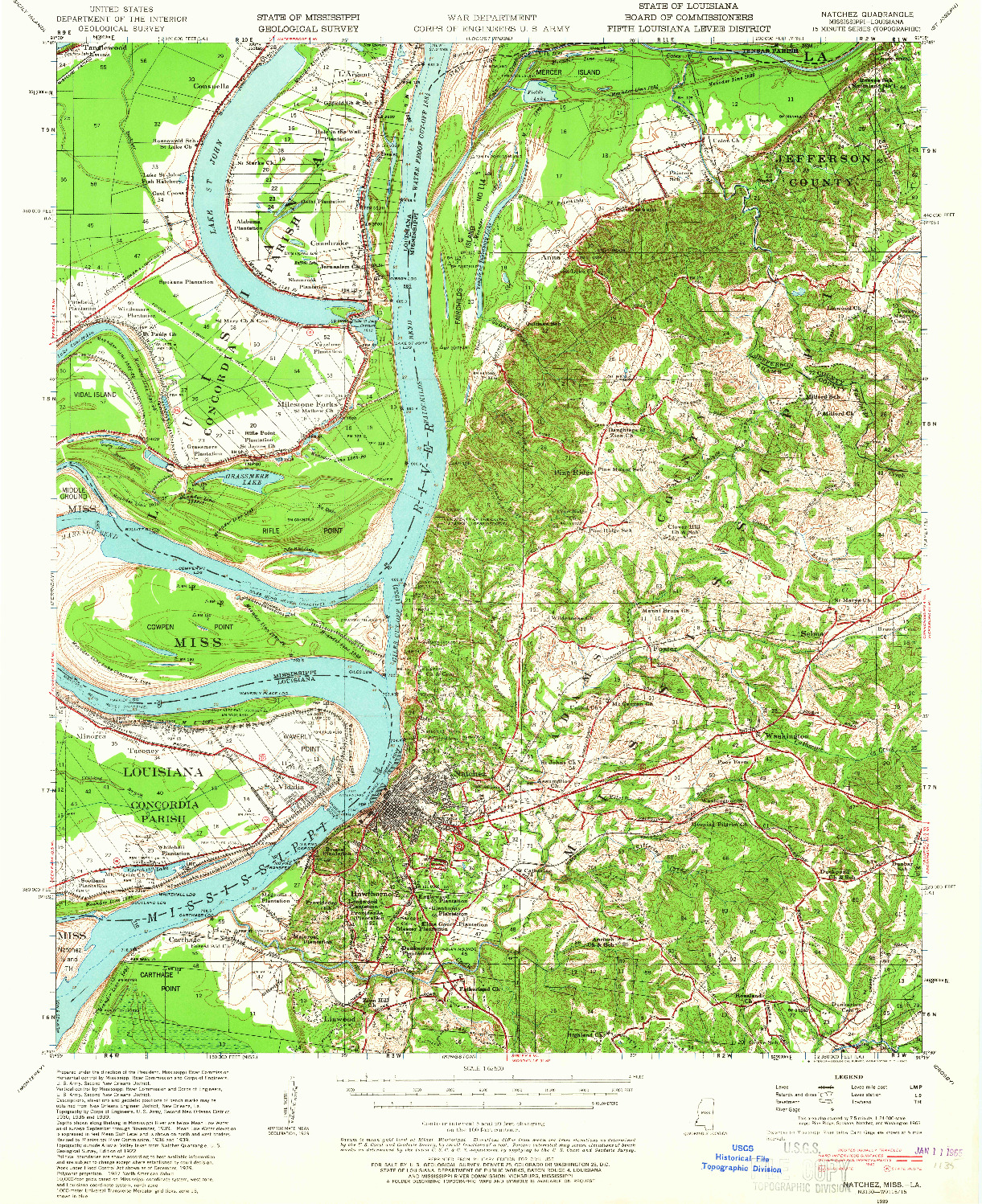 USGS 1:62500-SCALE QUADRANGLE FOR NATCHEZ, MS 1939