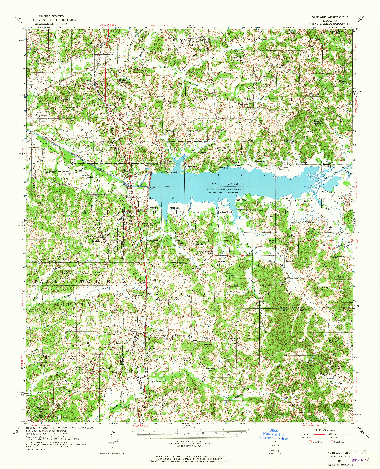 USGS 1:62500-SCALE QUADRANGLE FOR OAKLAND, MS 1954