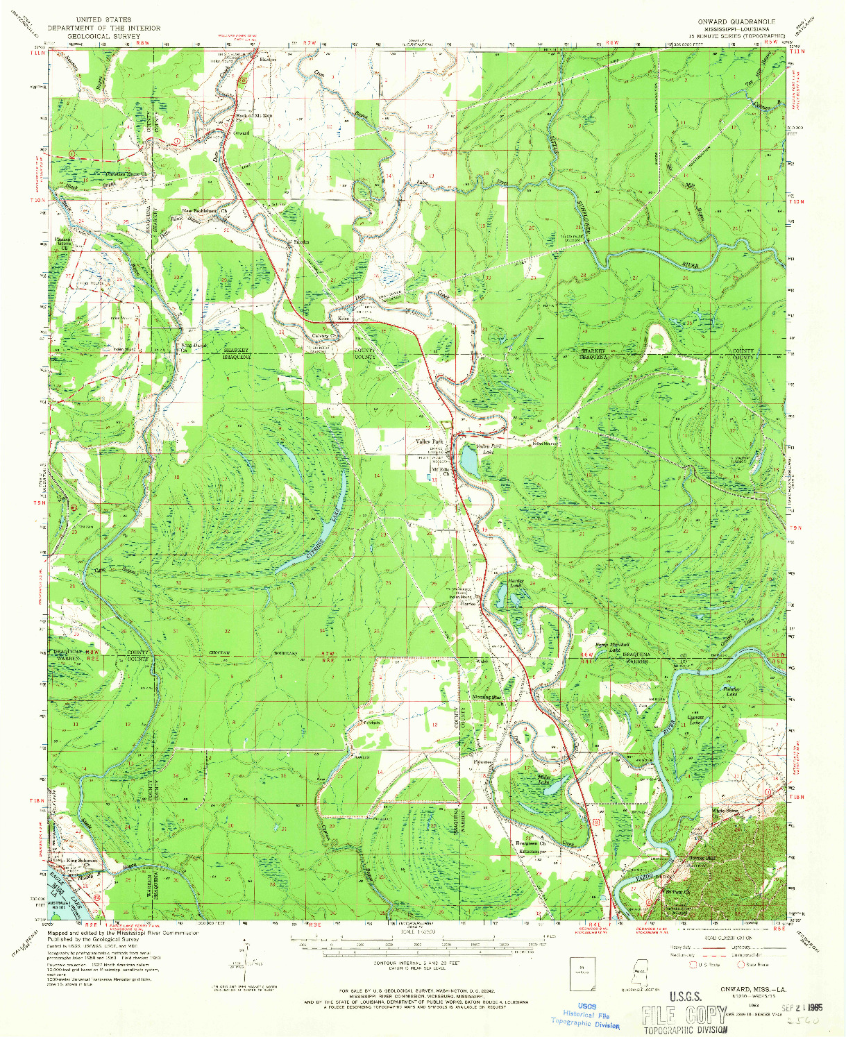 USGS 1:62500-SCALE QUADRANGLE FOR ONWARD, MS 1963