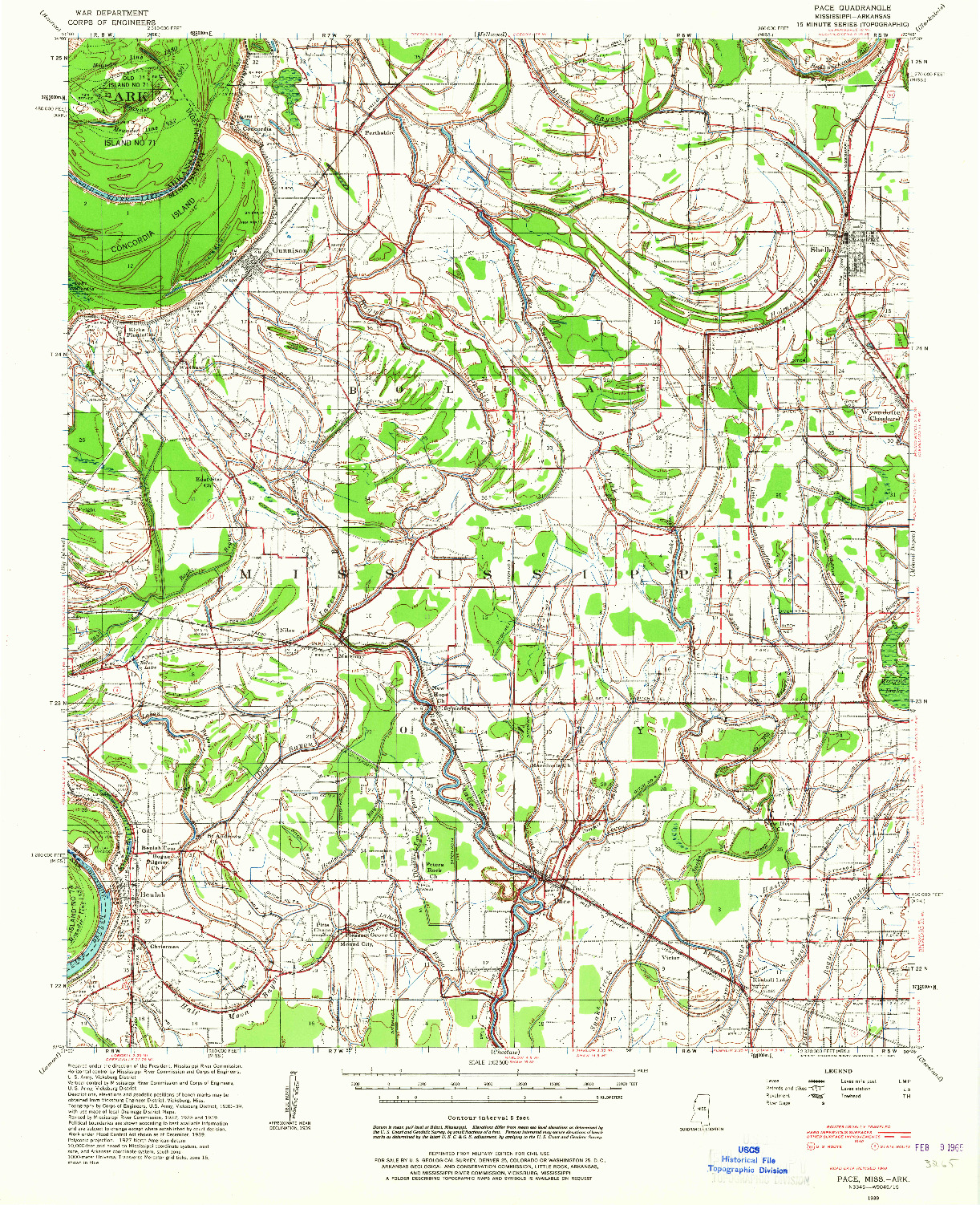 USGS 1:62500-SCALE QUADRANGLE FOR PACE, MS 1939