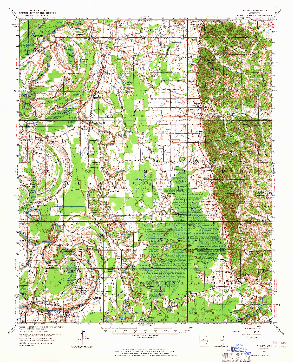 USGS 1:62500-SCALE QUADRANGLE FOR PHILIPP, MS 1957