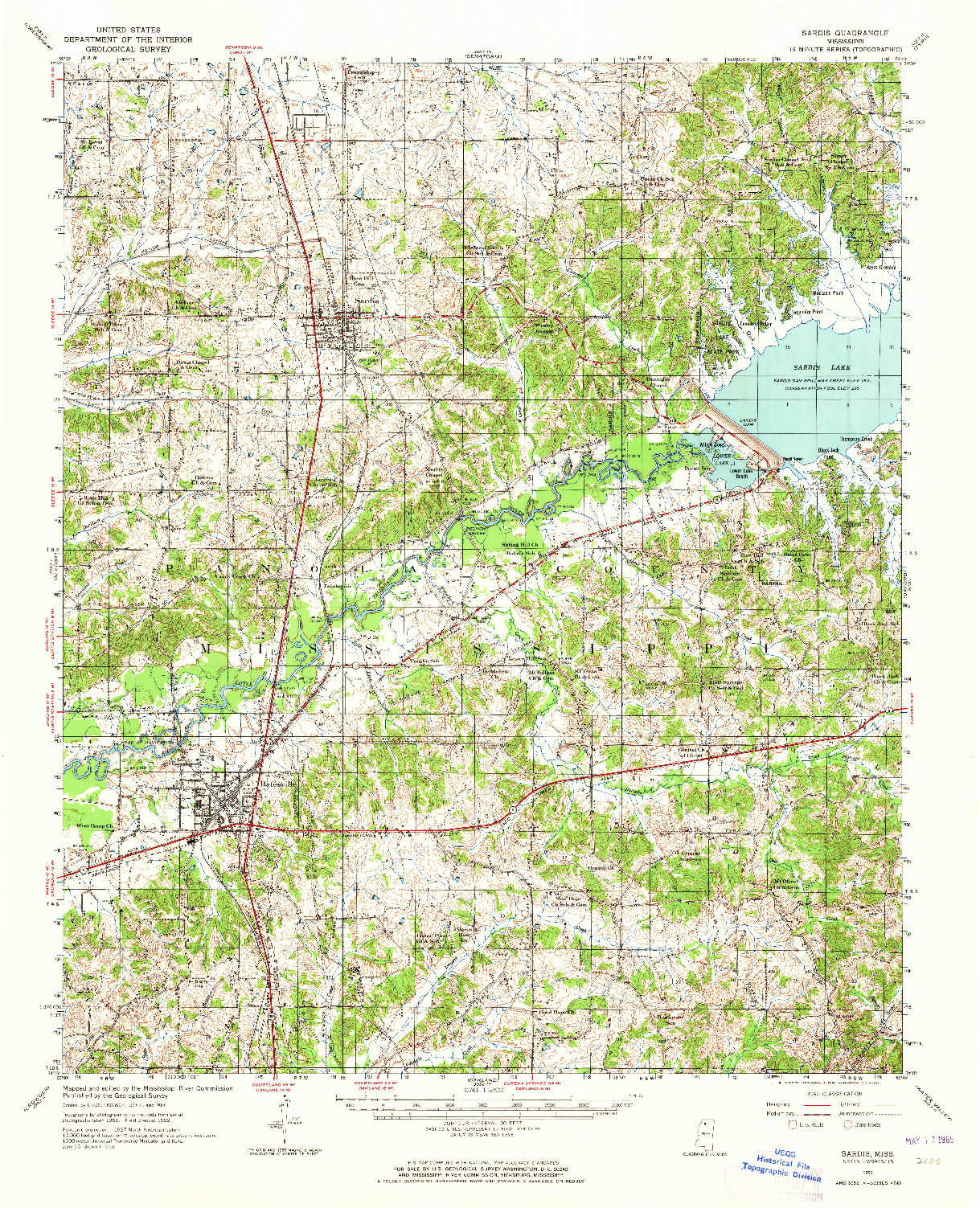 USGS 1:62500-SCALE QUADRANGLE FOR SARDIS, MS 1952