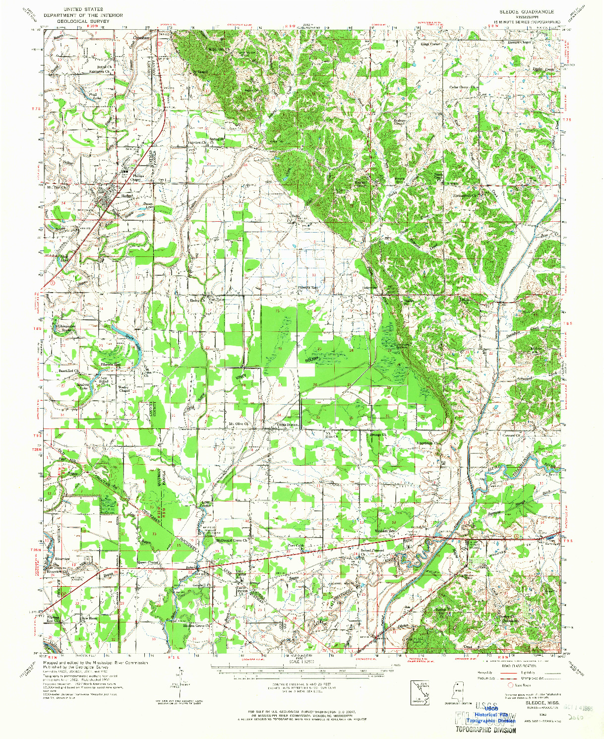 USGS 1:62500-SCALE QUADRANGLE FOR SLEDGE, MS 1963