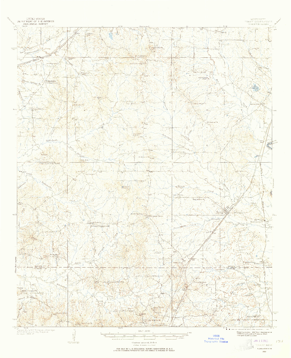 USGS 1:62500-SCALE QUADRANGLE FOR TERRY, MS 1937