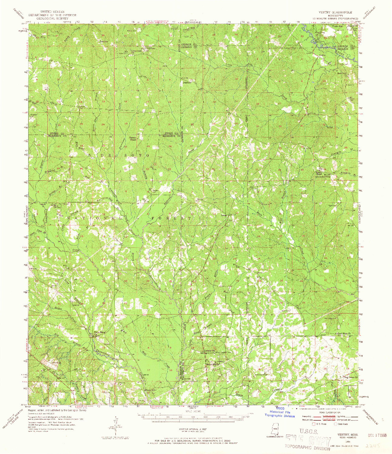 USGS 1:62500-SCALE QUADRANGLE FOR VESTRY, MS 1954