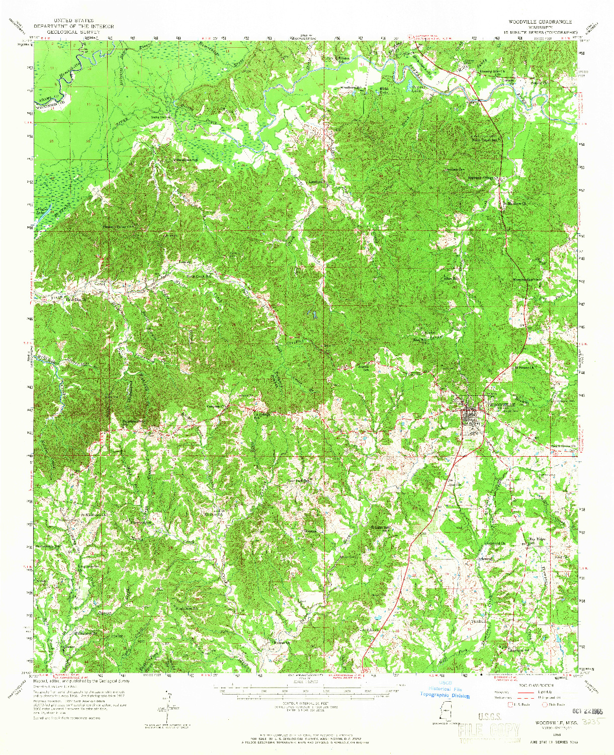 USGS 1:62500-SCALE QUADRANGLE FOR WOODVILLE, MS 1958