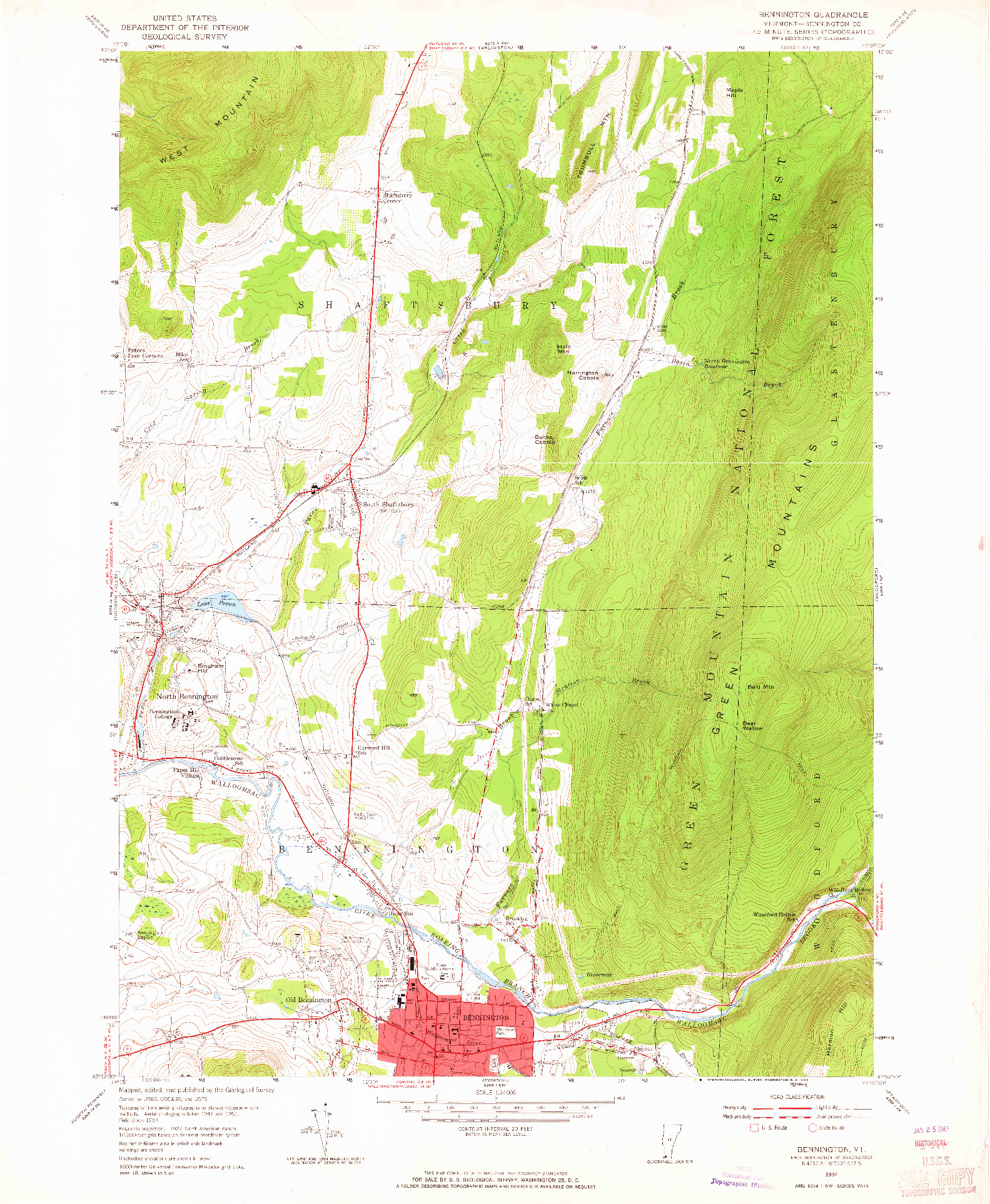 USGS 1:24000-SCALE QUADRANGLE FOR BENNINGTON, VT 1954