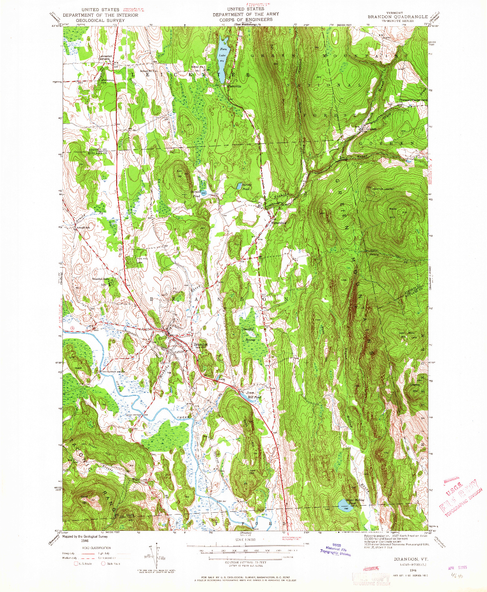 USGS 1:24000-SCALE QUADRANGLE FOR BRANDON, VT 1946