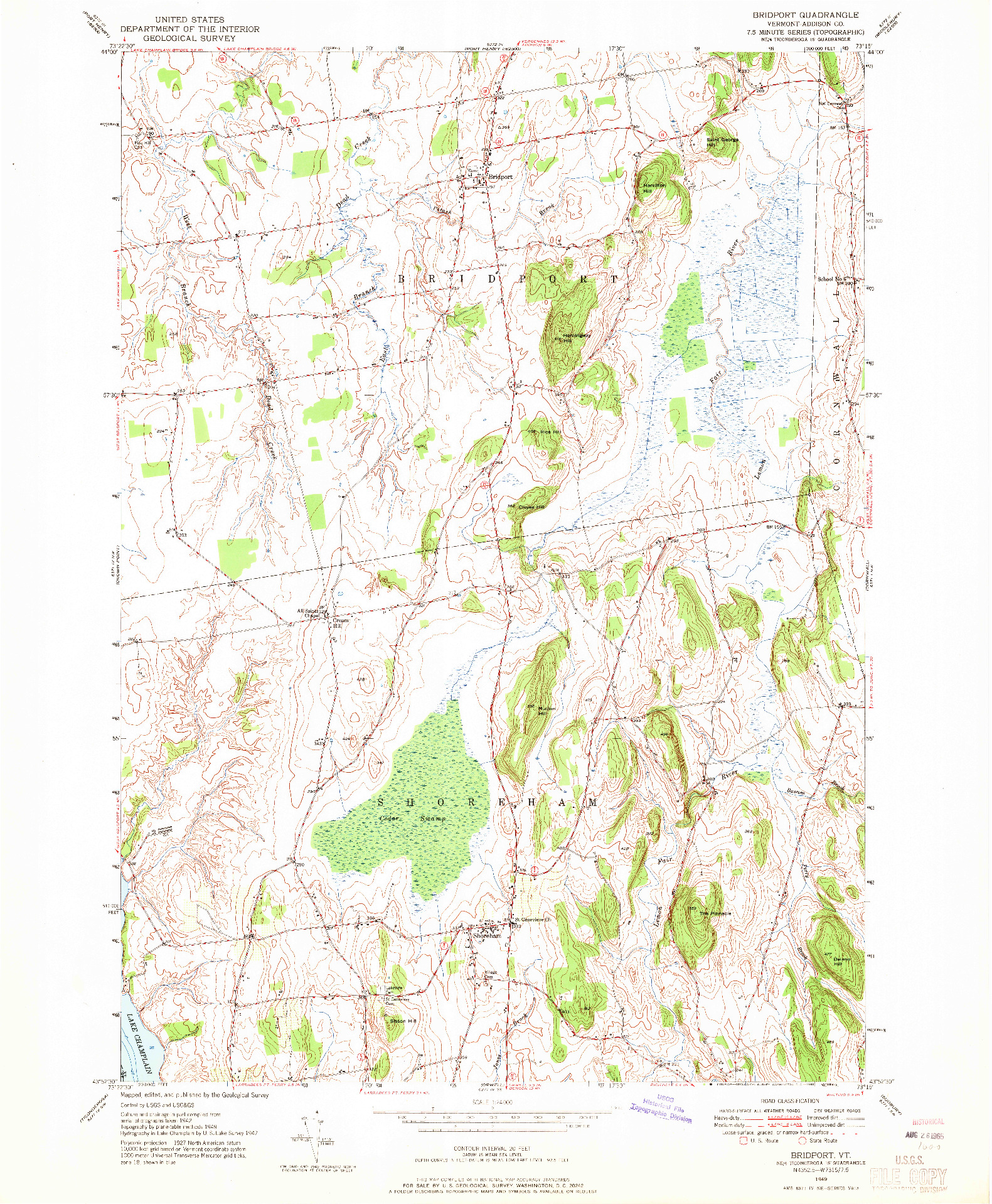 USGS 1:24000-SCALE QUADRANGLE FOR BRIDPORT, VT 1949