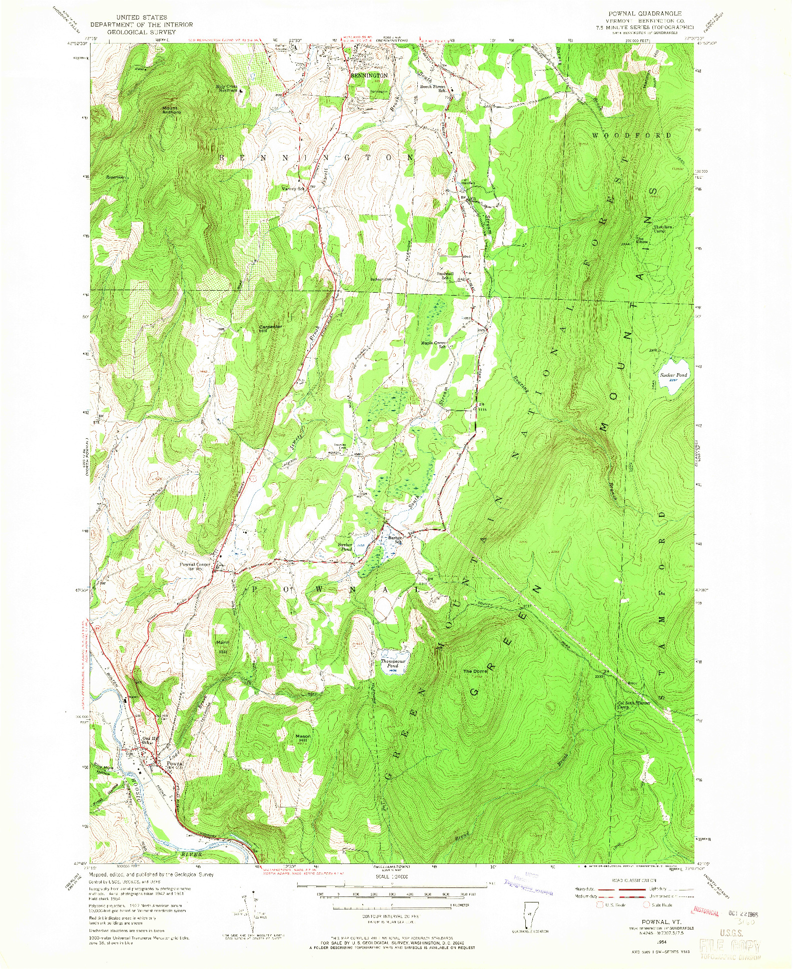 USGS 1:24000-SCALE QUADRANGLE FOR POWNAL, VT 1954
