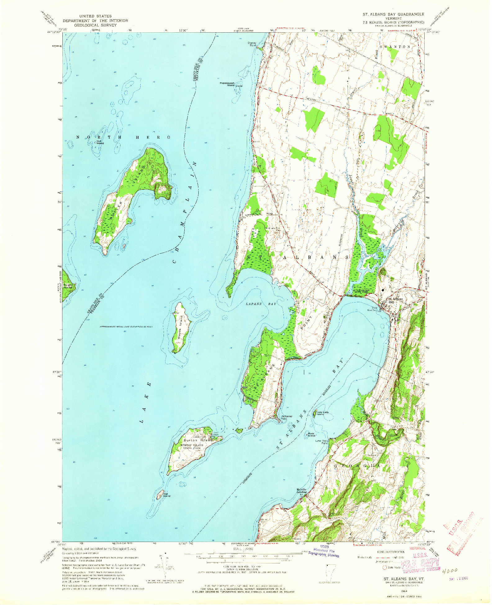 USGS 1:24000-SCALE QUADRANGLE FOR ST. ALBANS BAY, VT 1964