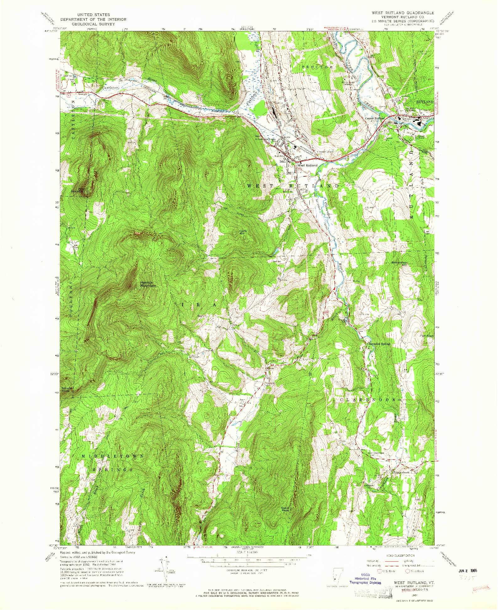 USGS 1:24000-SCALE QUADRANGLE FOR WEST RUTLAND, VT 1964