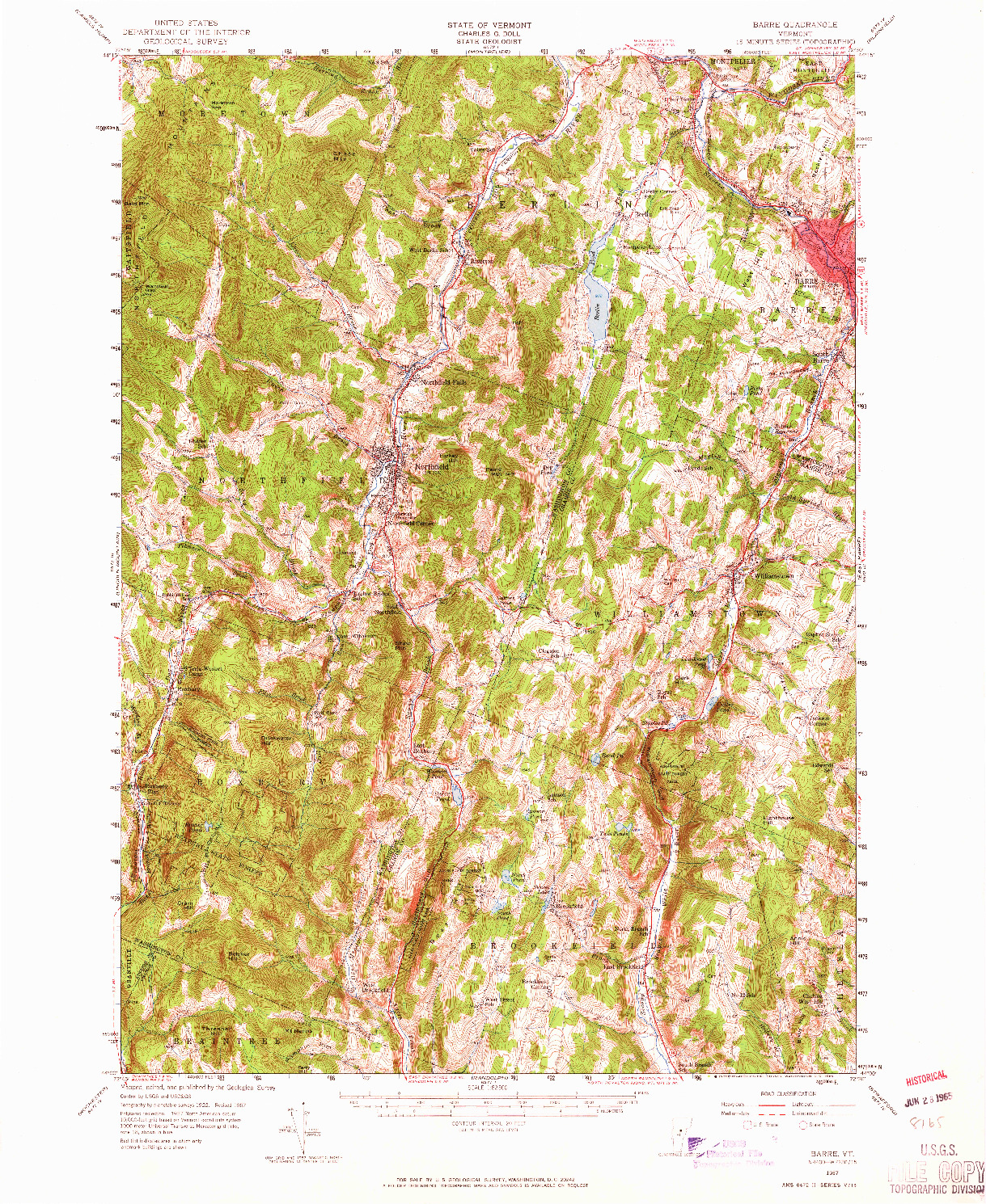 USGS 1:62500-SCALE QUADRANGLE FOR BARRE, VT 1957