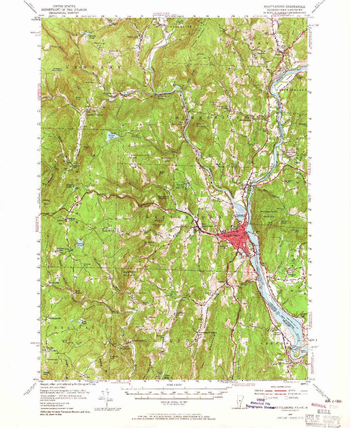 USGS 1:62500-SCALE QUADRANGLE FOR BRATTLEBORO, VT 1954