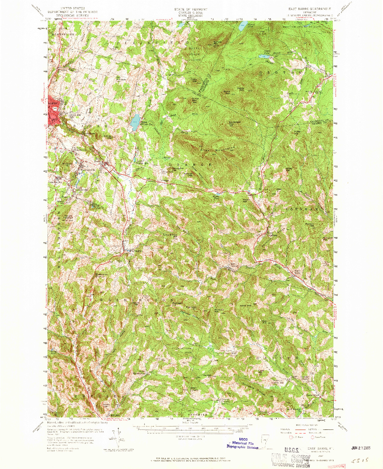 USGS 1:62500-SCALE QUADRANGLE FOR EAST BARRE, VT 1957