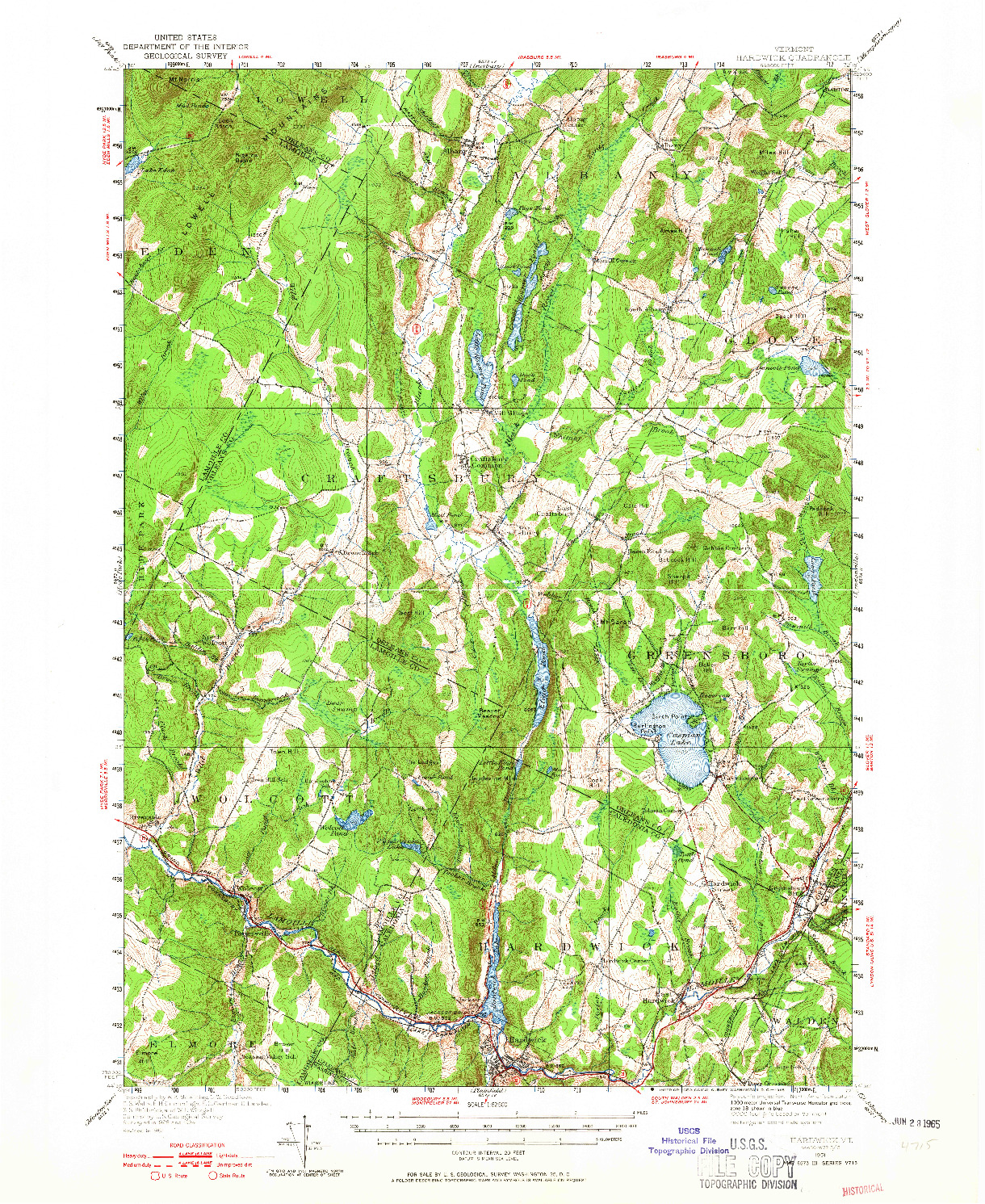 USGS 1:62500-SCALE QUADRANGLE FOR HARDWICK, VT 1951