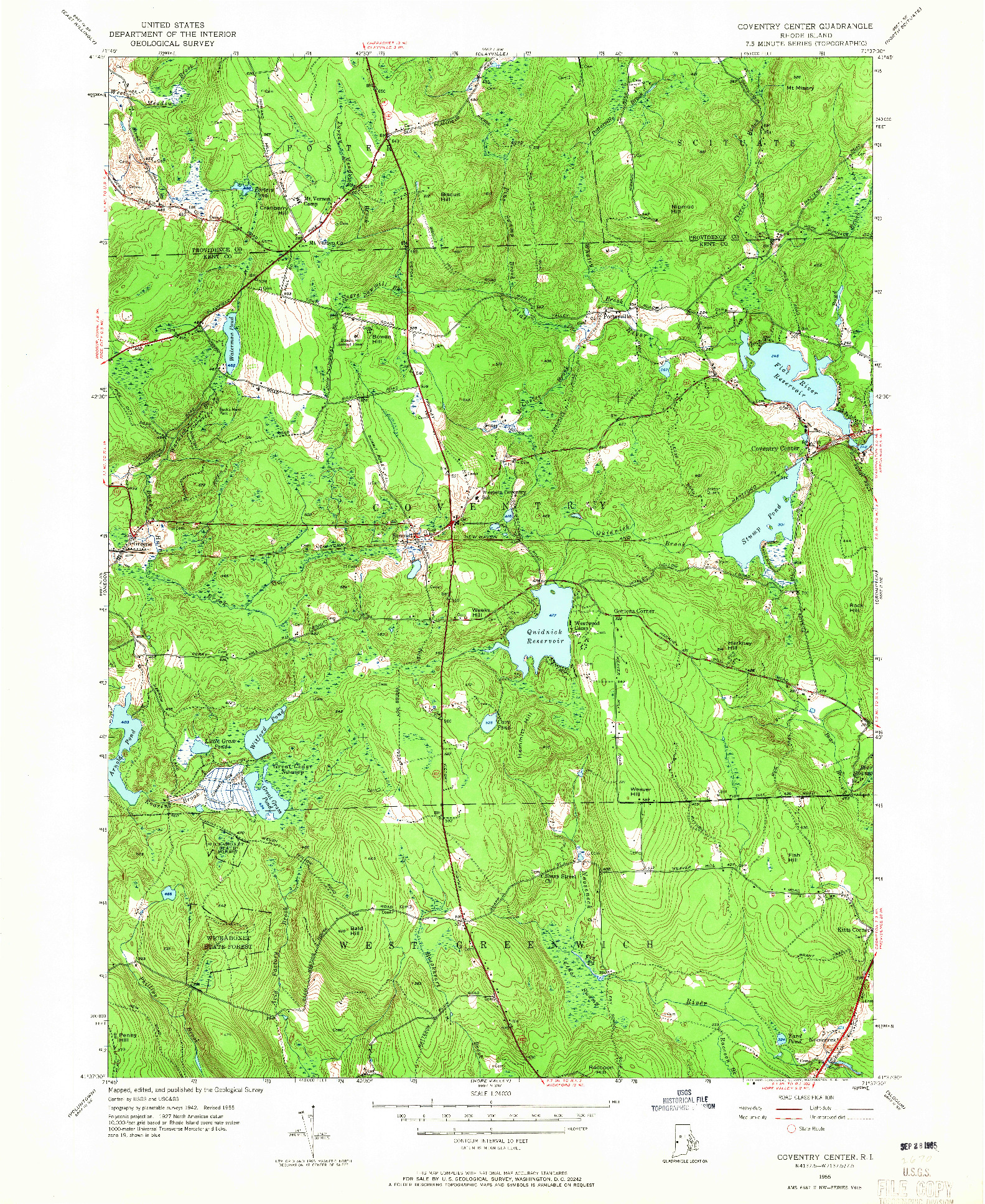 USGS 1:24000-SCALE QUADRANGLE FOR COVENTRY CENTER, RI 1955