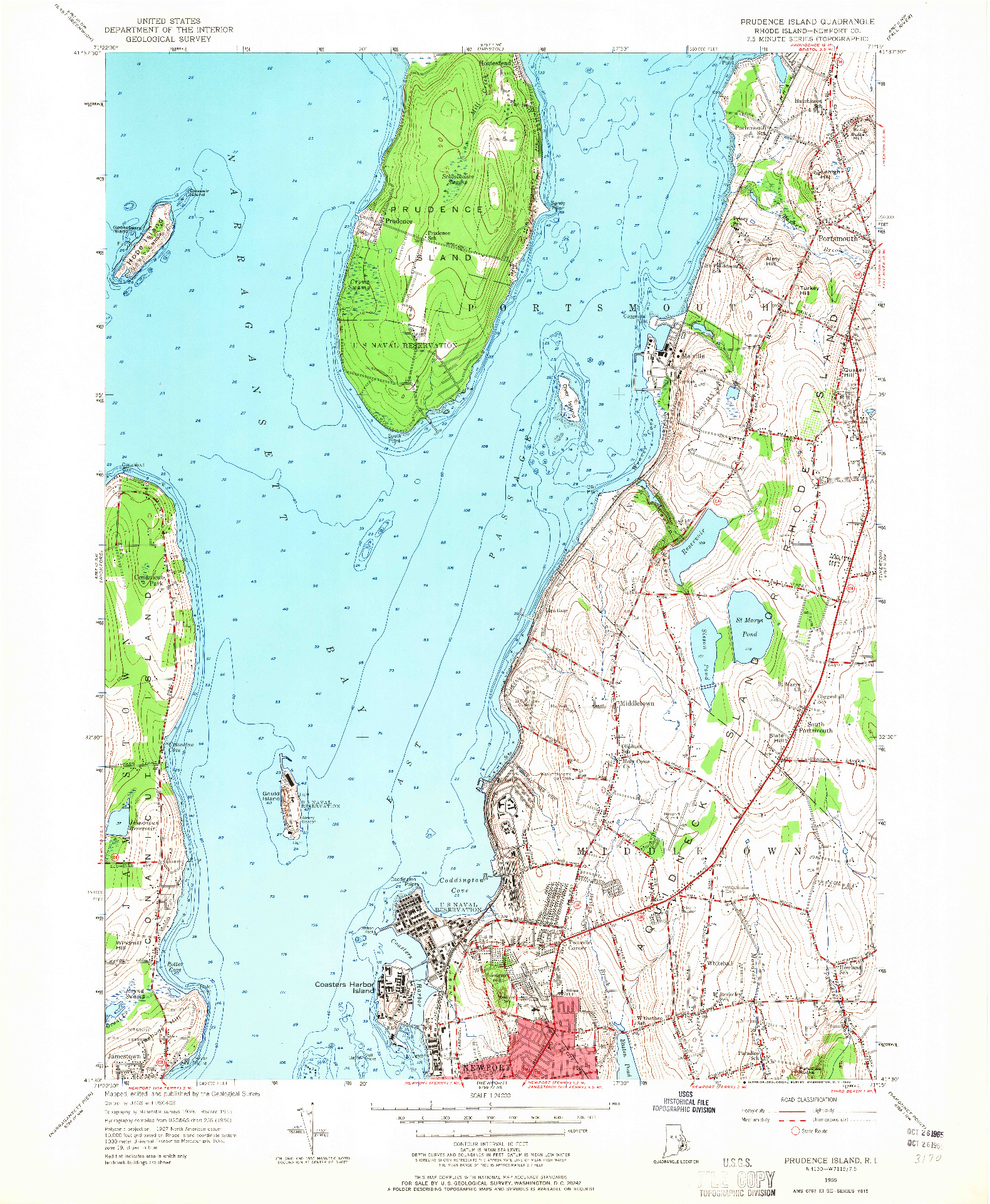 USGS 1:24000-SCALE QUADRANGLE FOR PRUDENCE ISLAND, RI 1955